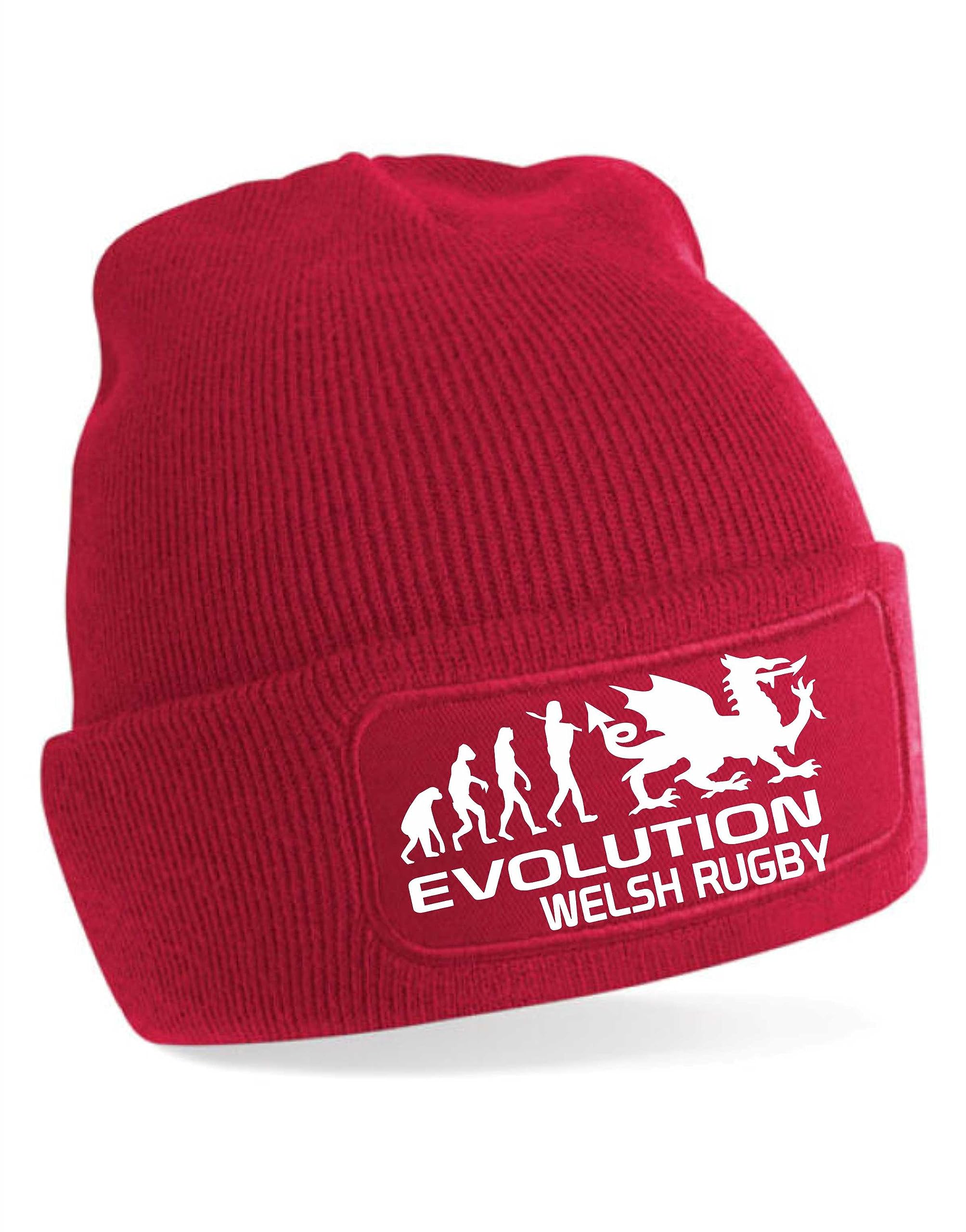 Print4U Evolution of Welsh Rugby Beanie Hat Wales Gift for Men & Ladies Red