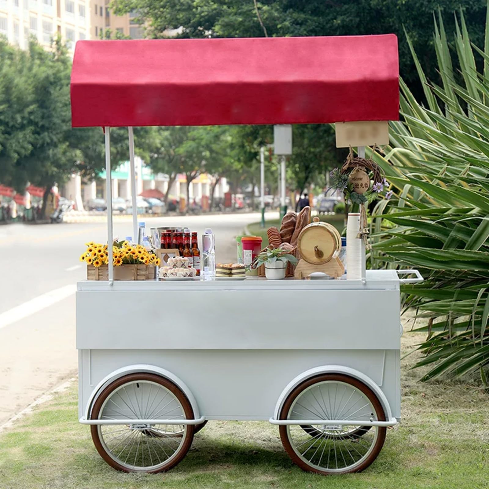 Generico Carretto per Alimenti con tettoia per Eventi, Feste e mercati - Espositore Ideale per venditori ambulanti di Cibo per Catering e Vendita di Cibo all'aperto (Regalo per la Festa della Mamma),
