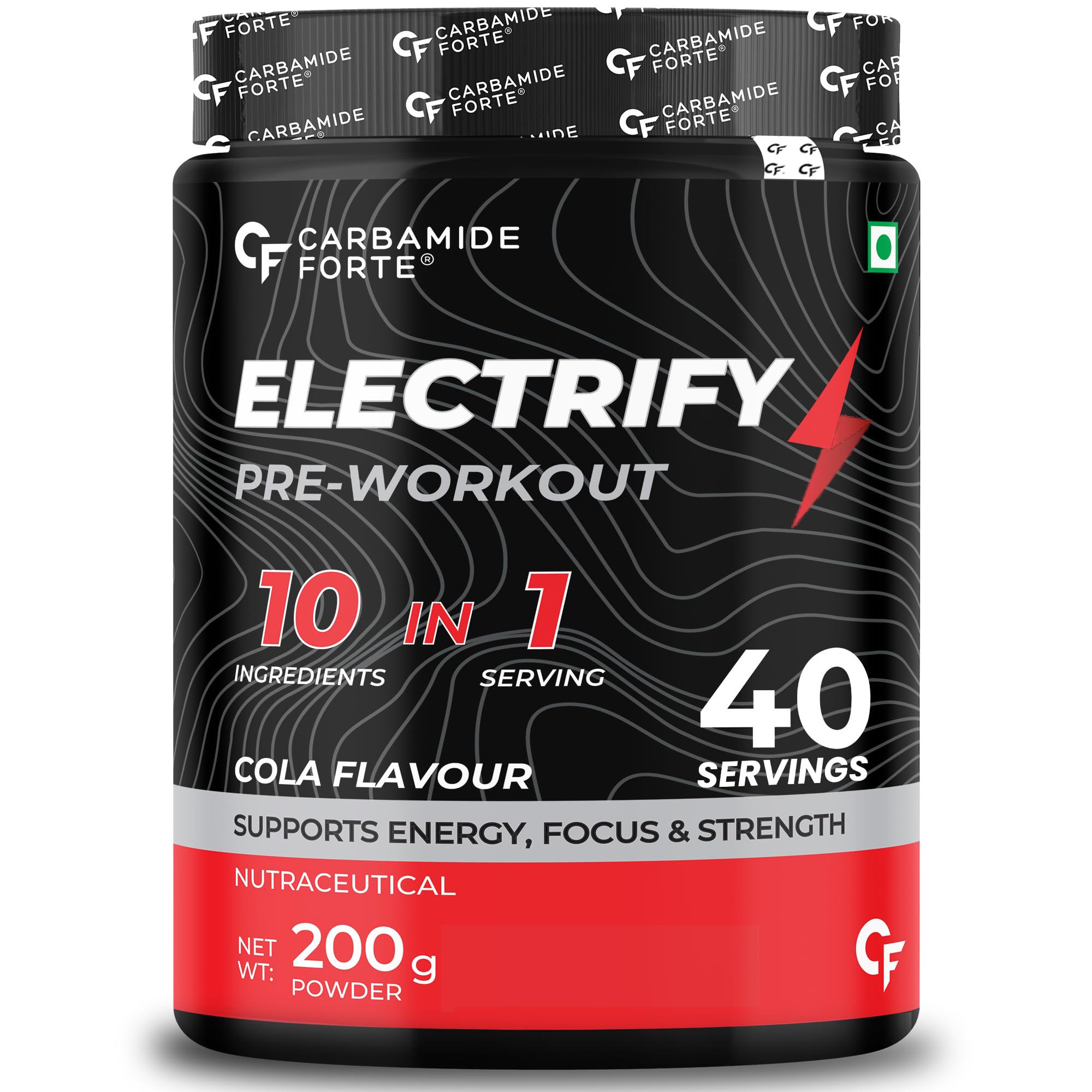 Carbamide Forte Pre Workout for Men & Women | Pre Workout Supplement Powder | Preworkout Supplements For Men For Energy, Focus & Strength | Pre-Workout For Men & Women Cola Flavour | Pre Workout Powder For Workout | Pre-Workout Supplements For Men For Gym | Pre Workout For Women With 40 Servings - 200g Cola Flavour Powder