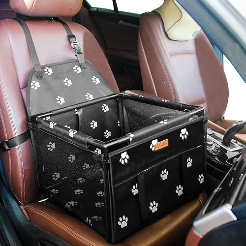 BYGD Asiento elevador para mascotas, con 12 tubos de soporte de PVC mejorados y correa de seguridad con clip, cesta de automóvil transpirable y