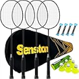 Professional Badminton Rackets Set of 4 - Carbon Fiber, 6 Shuttlecocks, 4 Grips & Bag for Backyard Games | 90g Lightweight