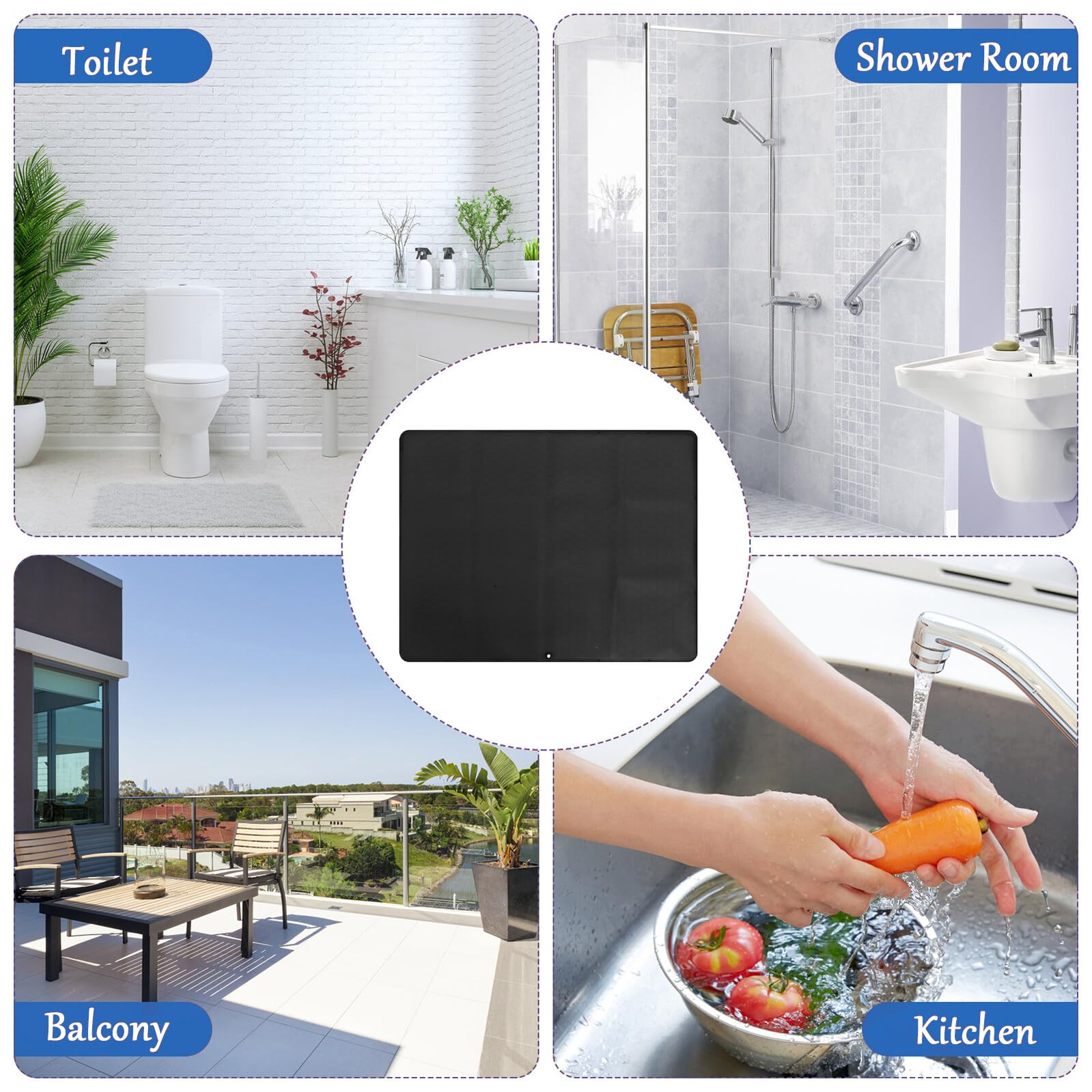 ERINGOGO Alfombrilla Filtraciones Fregadero de Cocina Debajo el del y para Baño Gabinete Revestimiento de Goma Negro de 23.6x23.6 Pulgadas Que Protege Previene