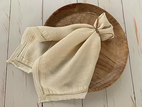 Miniatura 5 de Eight Owls Servilletas de lino  Juego de 4  Borde de flecos de punto vainica  20 x 20 pulgadas  100% lino francés  Servilletas de tela de lino puro,