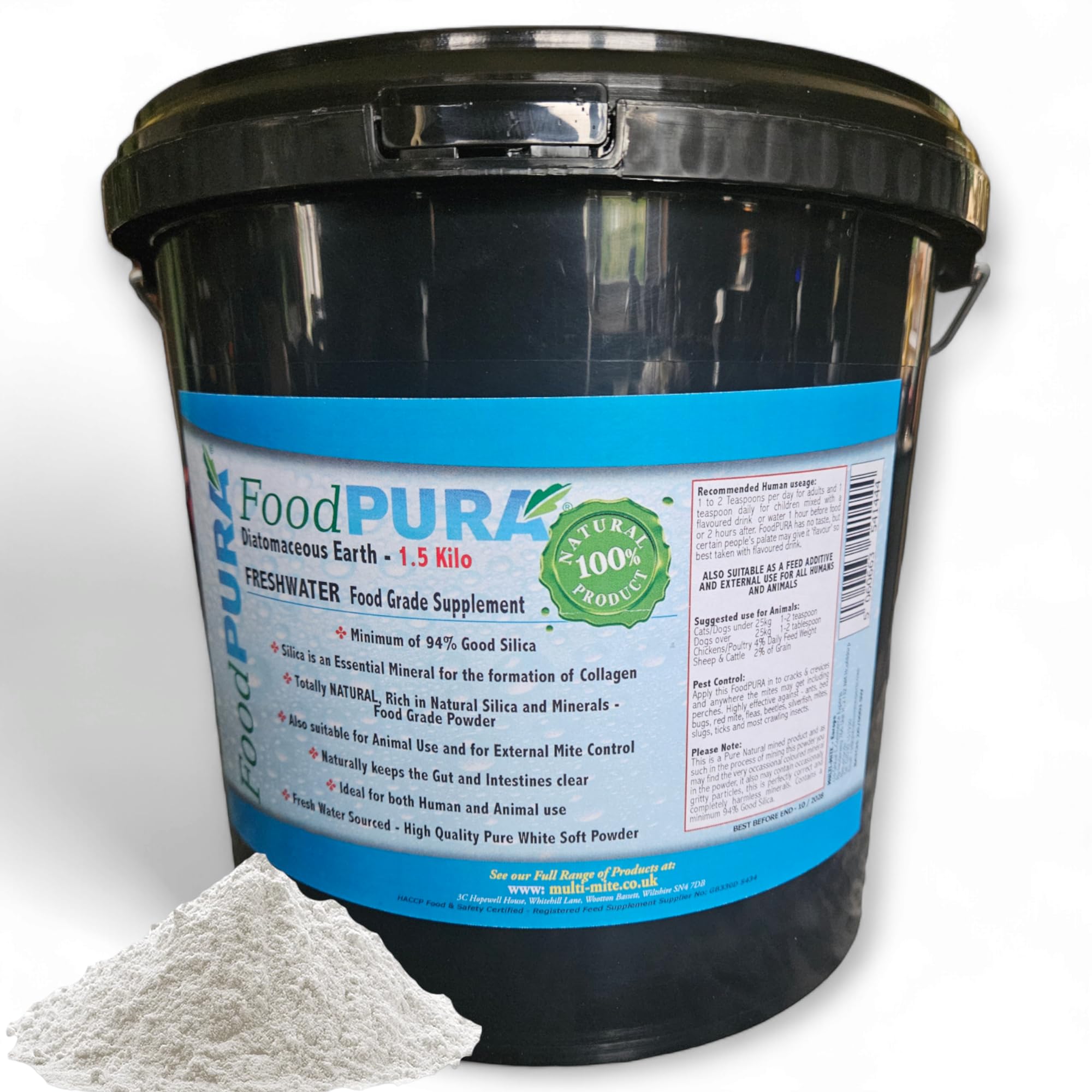 FoodPURA Food Grade Human Diatomaceous Earth Freshwater DE Powder 1.5KG Bucket Rich in Natural Silica