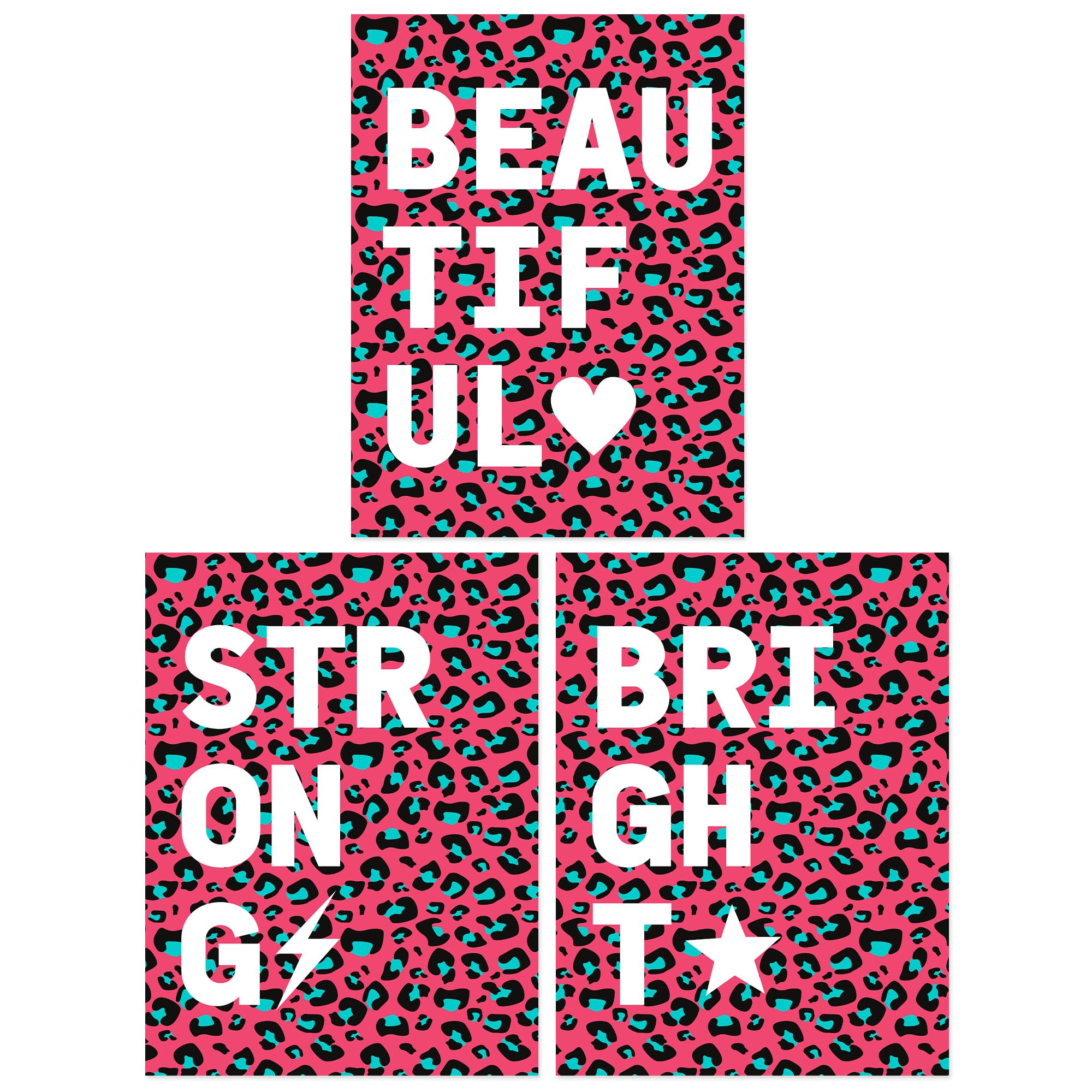 Wee Blue Coo Leopard Pattern Wall Art Set - Bright Pink