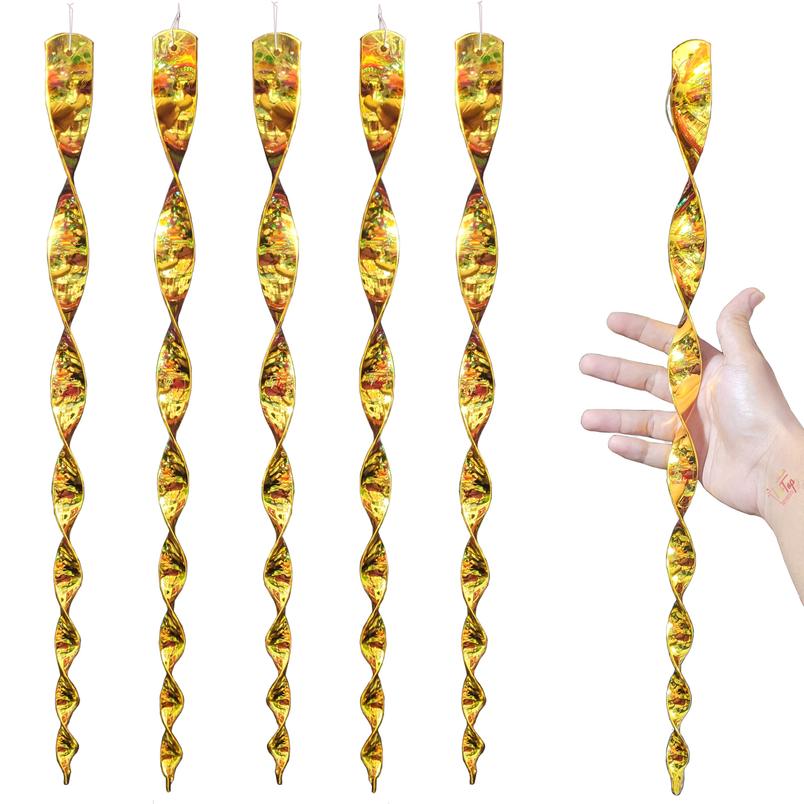 TIPTOP DECORATION Premium Mirror Polished 50 cm Long Hanging Wind Acrylic Spiral Twister (6 Pcs) (Royal Gold)-image-33