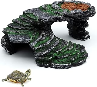 bangminda Schildkröte Basking Plattform Reptilien Simuliert Rock Habitat Terrarium Versteck Harz Felsversteck Höhle mit Futterschalen für Reptilien-Eidechsen Frösche Chamäleons Aquarium Ornament product image