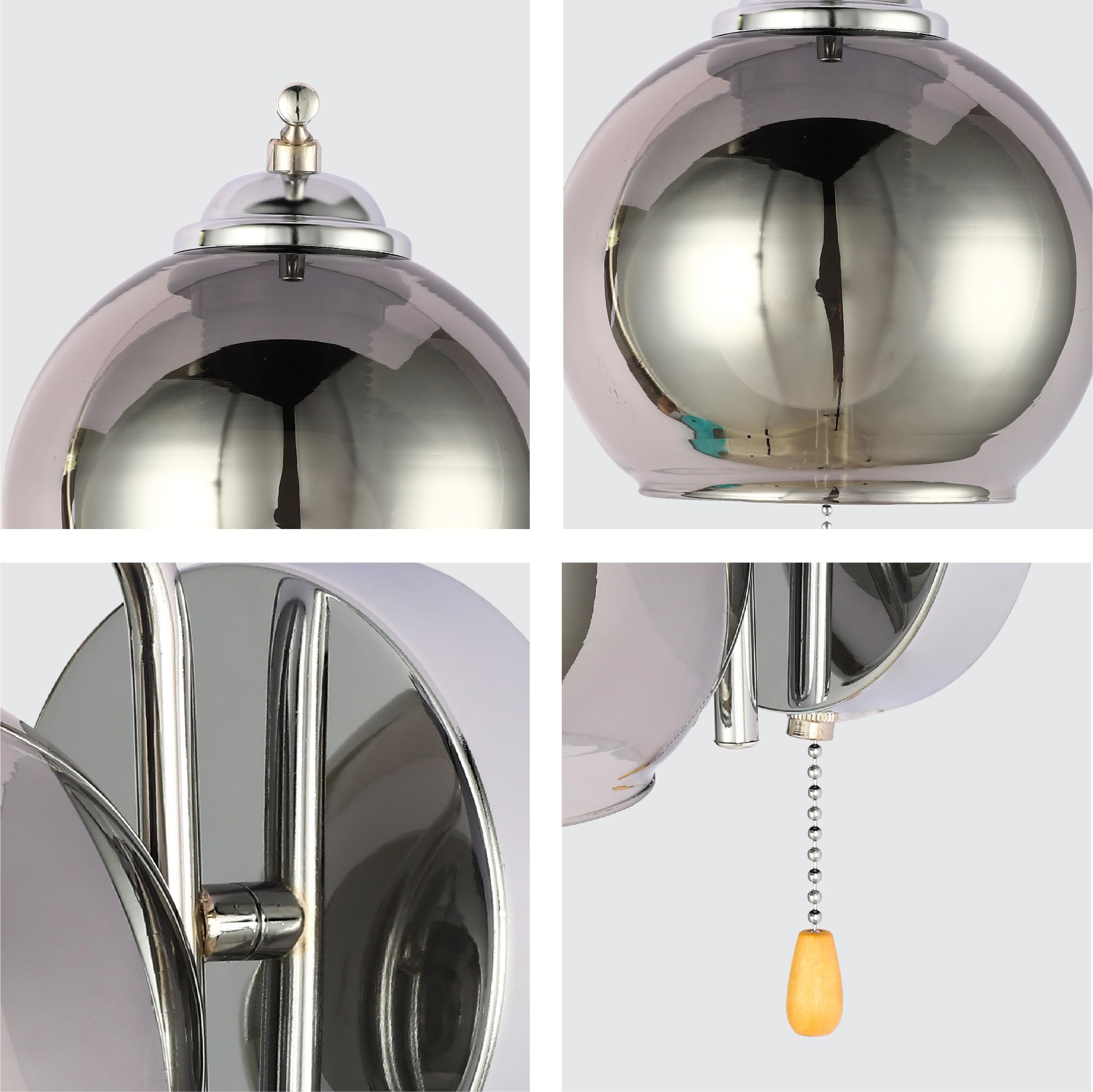 TEKLED myHome L-Shape Dome Glass Wall Light | E27 Fitting and Pull Down Switch | for Bedrooms Living Rooms Study Rooms Cafes Bars Restaurants | Chrome - Smoky (Bulb not Included) - Image 4