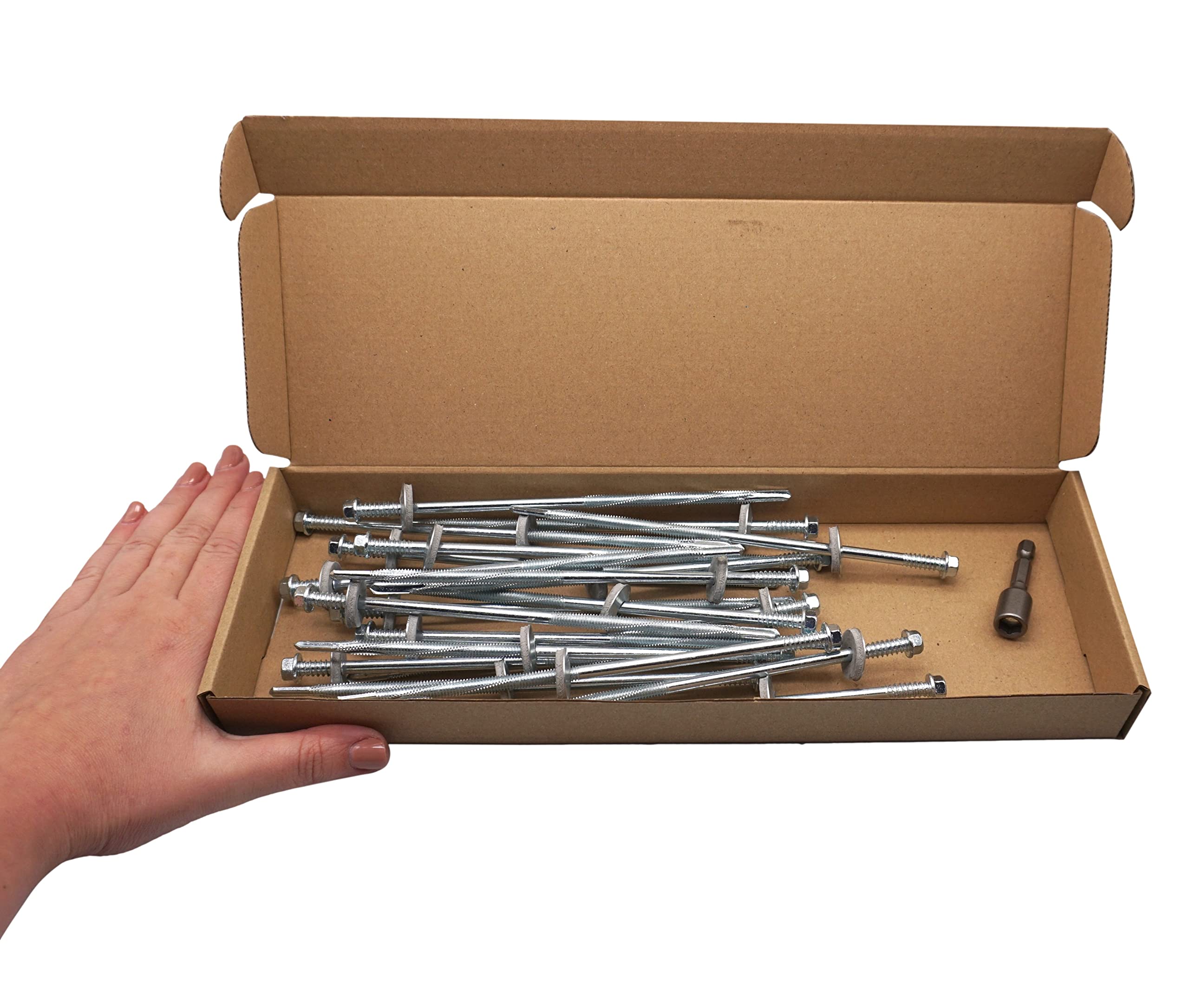 SKIR'CO (20 pcs) Self Drilling 5.5 x 170 mm Zinc Plated Screws with EPDM Washers for Sandwich Panels Hex Head - Image 4