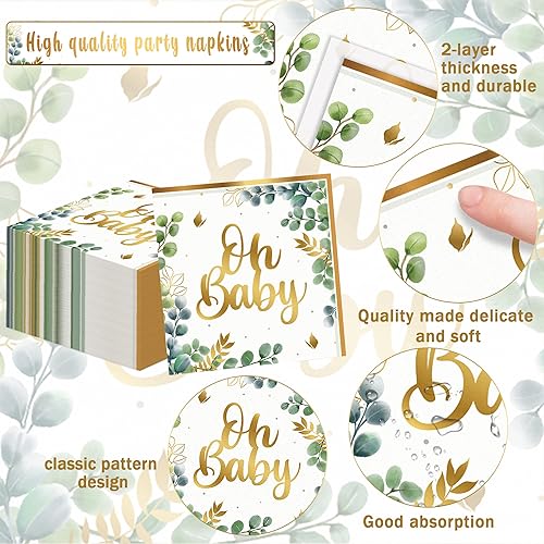 Miniatura 6 de Suministros de fiesta de baby shower verde salvia (reserva 24) juego de vajilla desechable bohemio Greency - plato de papel, servilleta, mantel,
