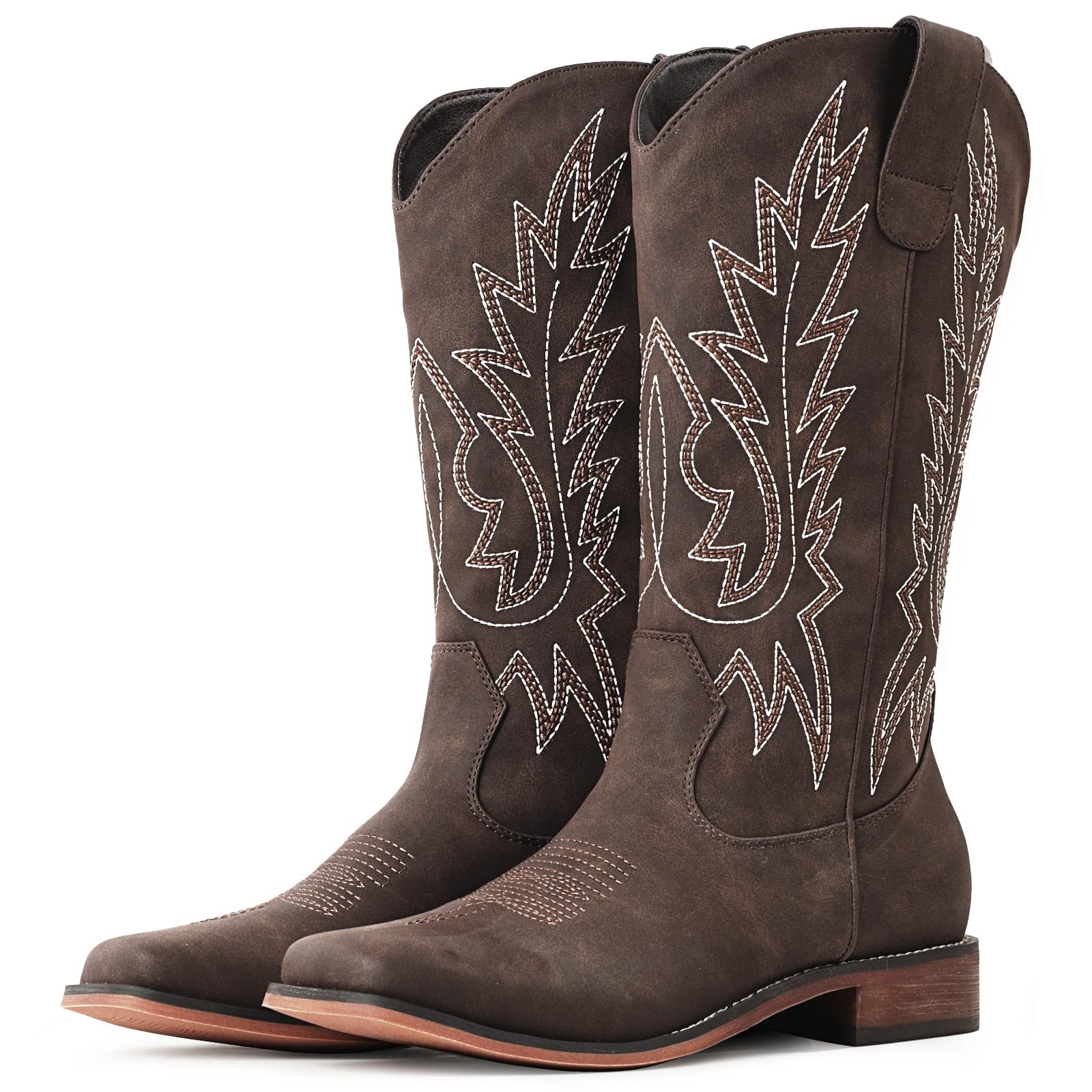 Cowboy Boots for Women - Square Toe Cowgirl Boots, Mid Calf Western Boots with Embroidery, Pull On Chunky Heel for Daily Wear-image-47