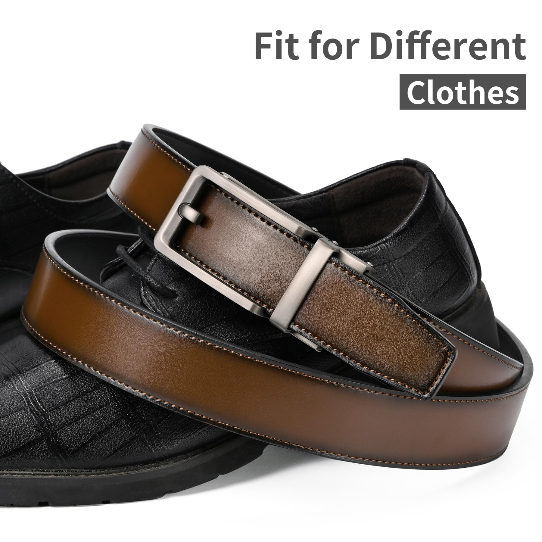 LCG LUCHENGYI Men's Ratchet Belt, 1 3/8'' Leather Dress Belt Adjustable for Gift Men Dress and Casual, Trim to Fit