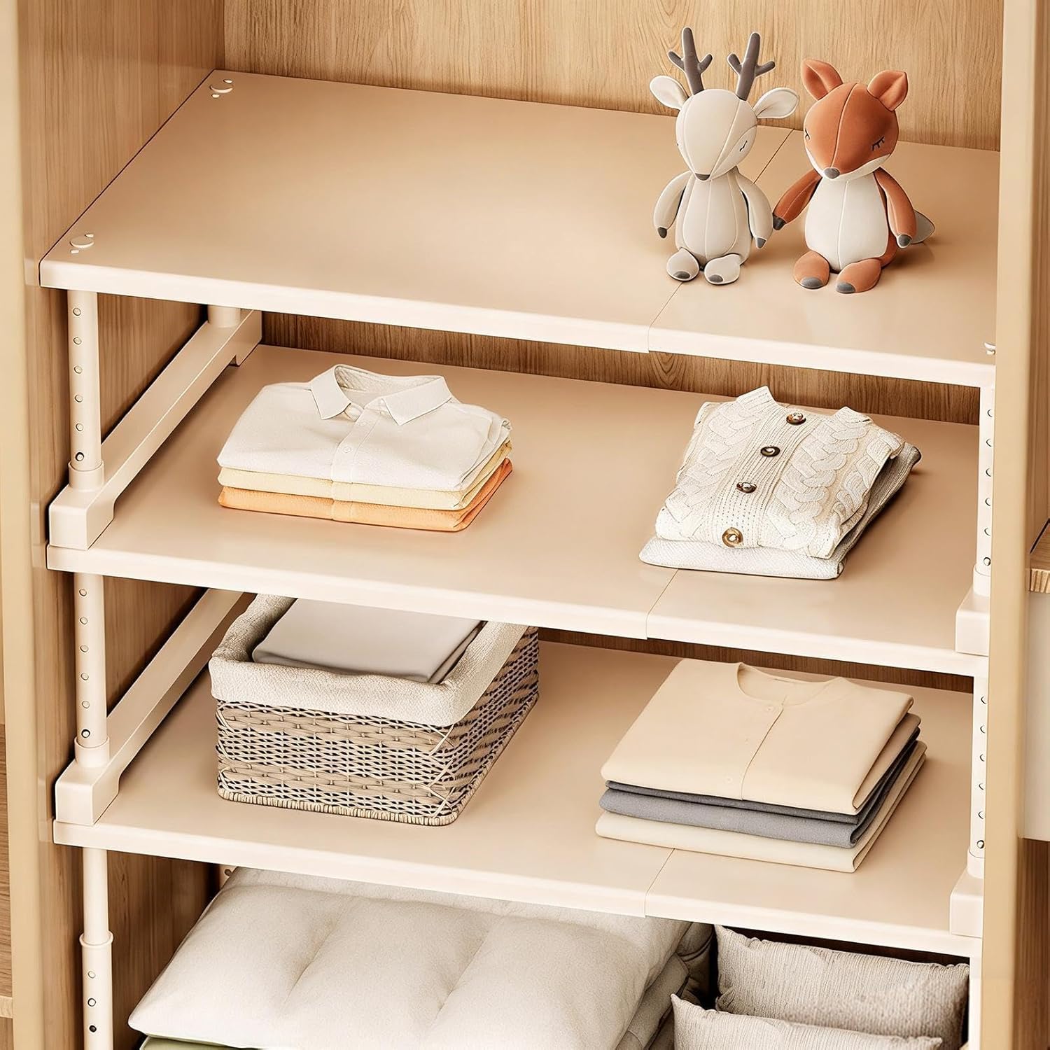 Cabinet Organizer Shelf, Space Saving Design, Carbon Steel, Stackable Storage Rack, Extendable Wire Shelf Organizer, Adjustable Height, for Kitchen Pantry Closet Bathroom
