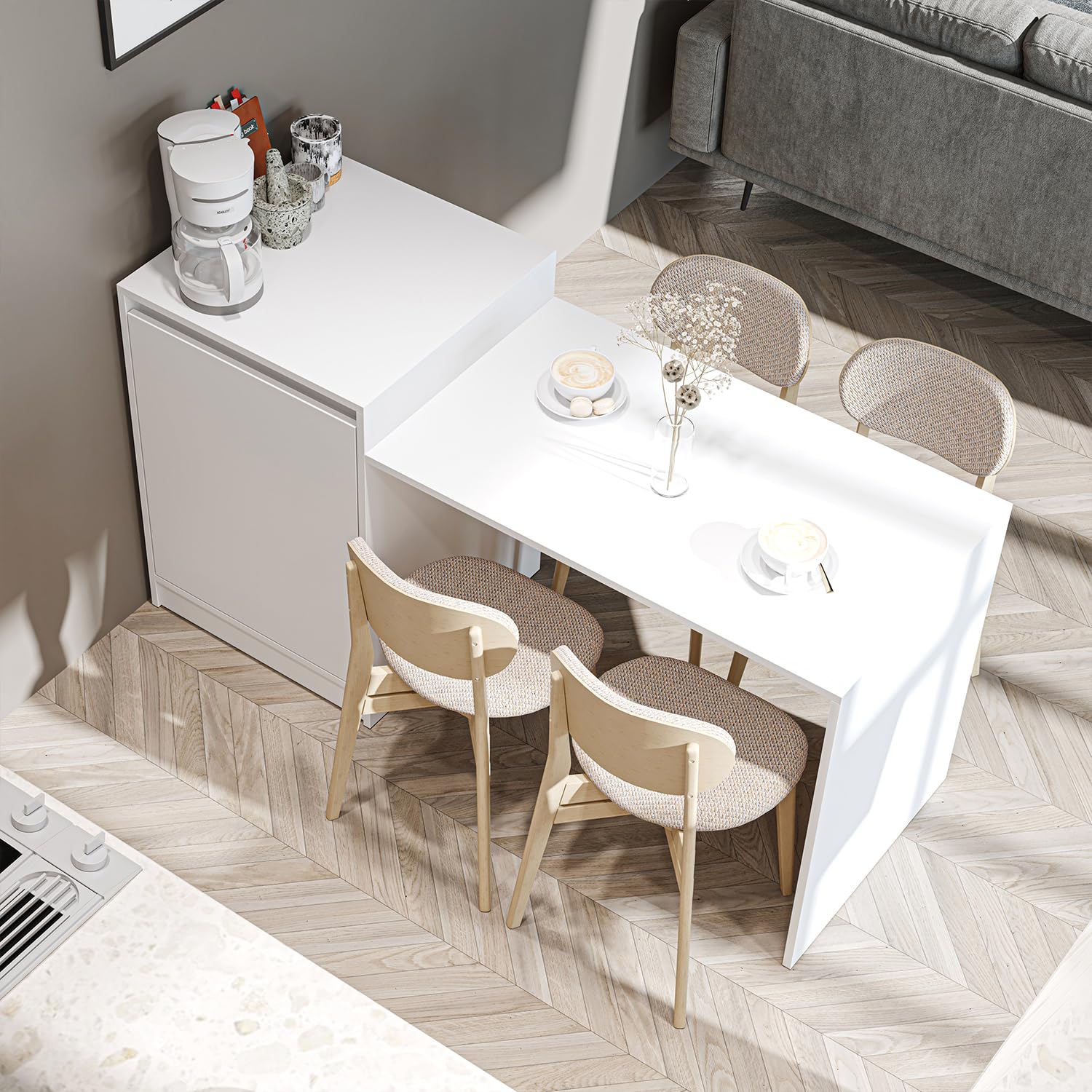 ROOMART Kücheninsel „Milano“ – Küchentisch & Esstisch mit Stauraum, Küchenschrank-Kombination, BHT: 160 x 85 x 60 cm – Modern & platzsparend (Weiß)