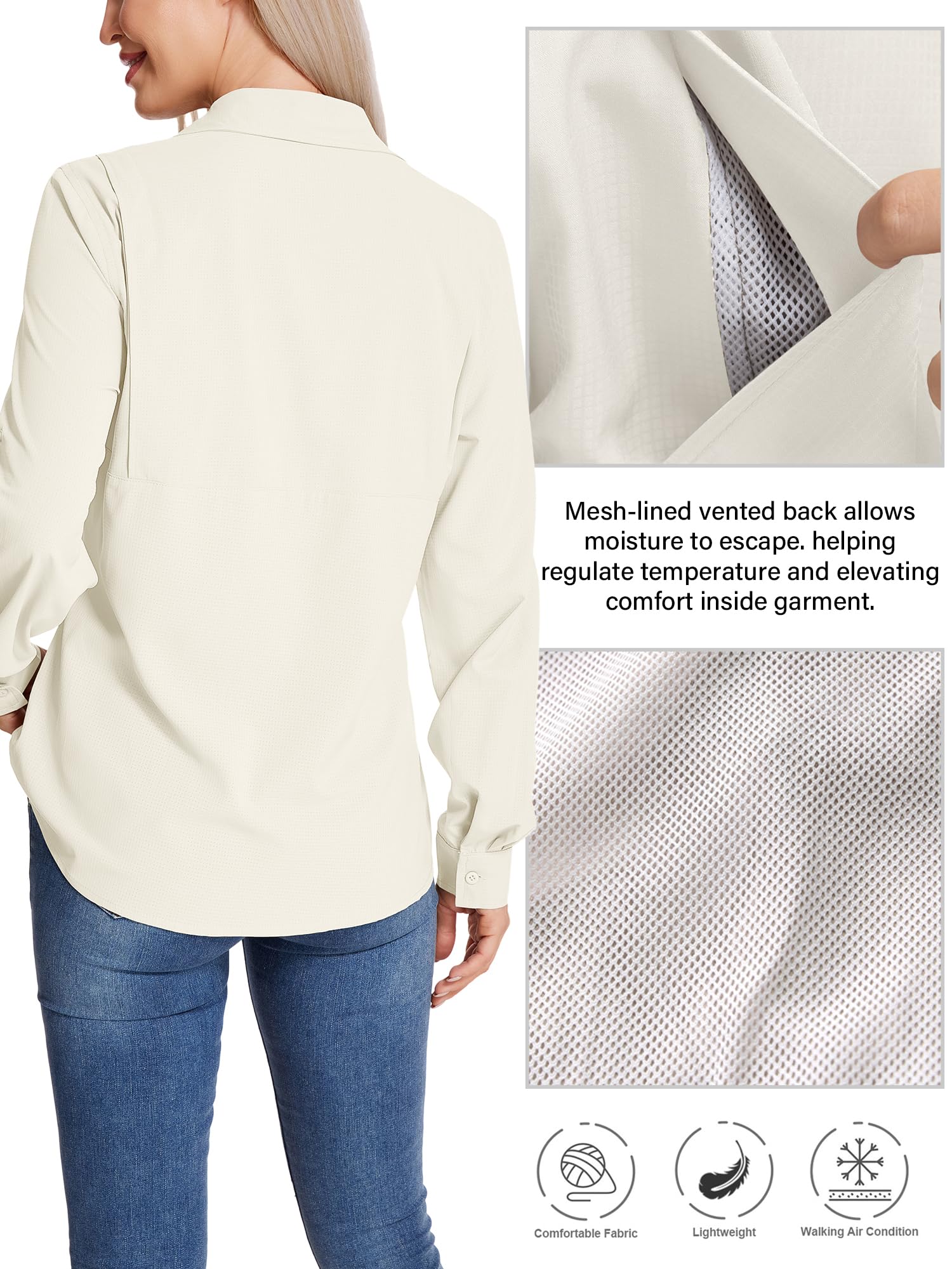 Camisa Safari para mujer, protección solar UPF 50, secado rápido, manga larga, senderismo, pesca, viajes al aire libre