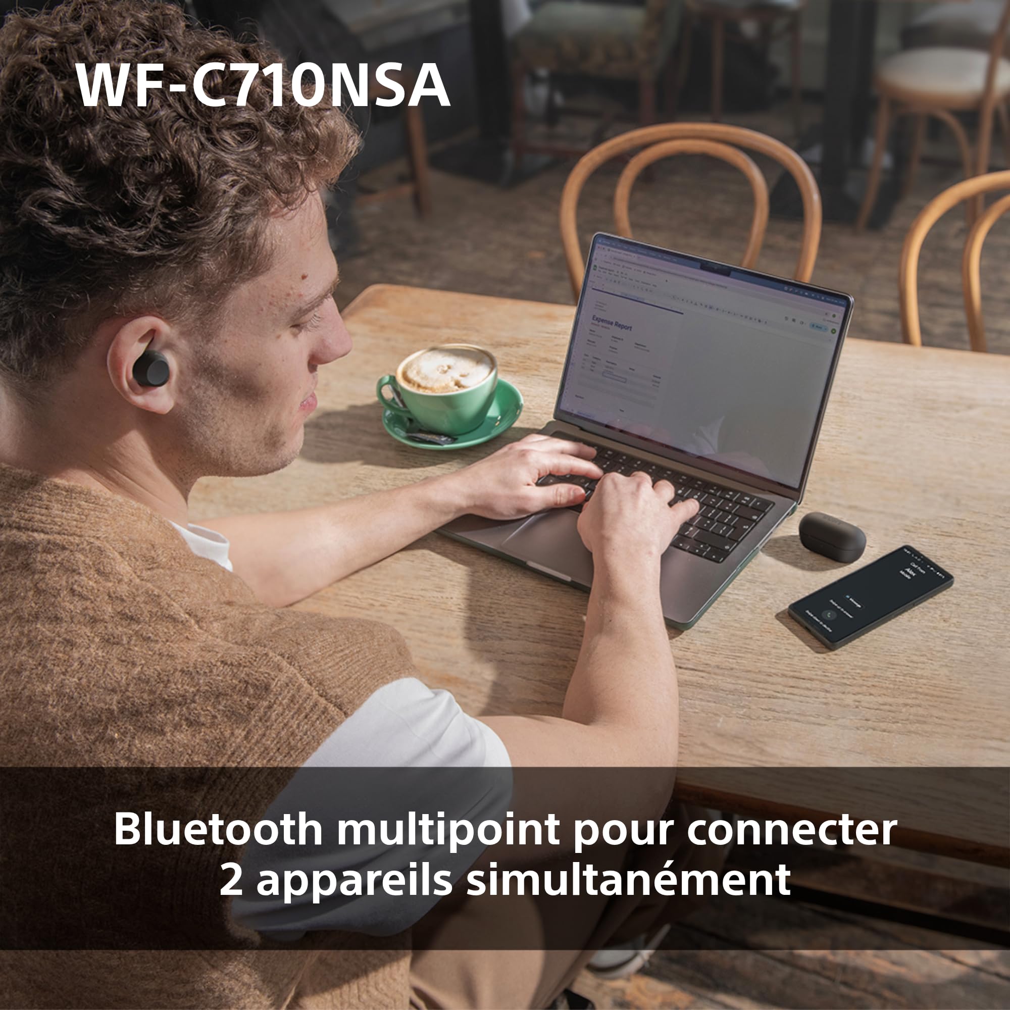 Sony WF-C710NSA - Écouteurs sans Fil à réduction de Bruit, écouteurs légers, Commandes tactiles, Connexion multipoint, IPX4, jusqu'à 40 HR de Pile, Charge Rapide, iOS et Android - Noir