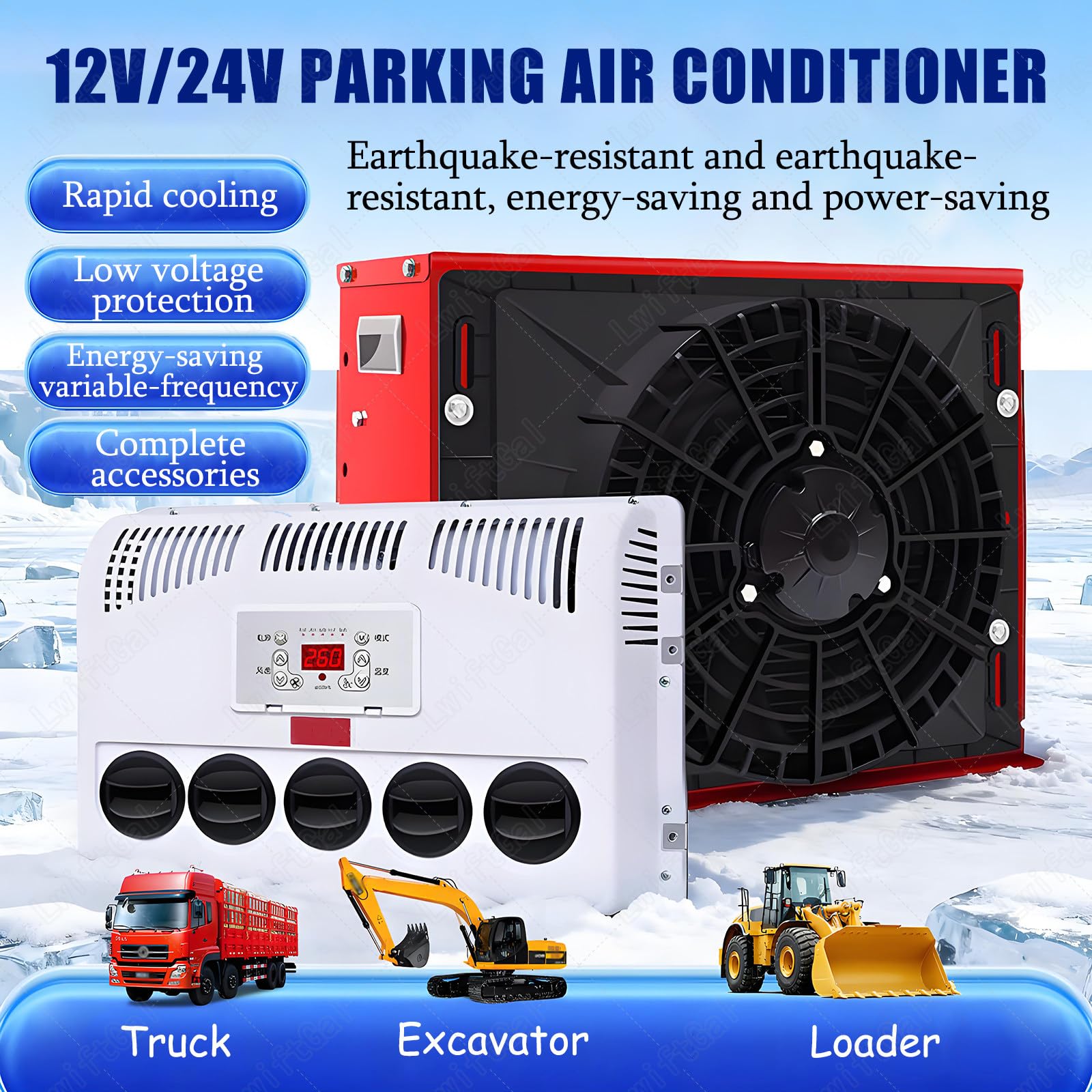 Aire Acondicionado para Cabina De CamióN (12v/24v), Unidad De Aire Acondicionado Split para VehíCulos Recreativos (RV),Semirremolques,Autocaravanas,Autobuses Y Furgonetas Camper Red-12V
