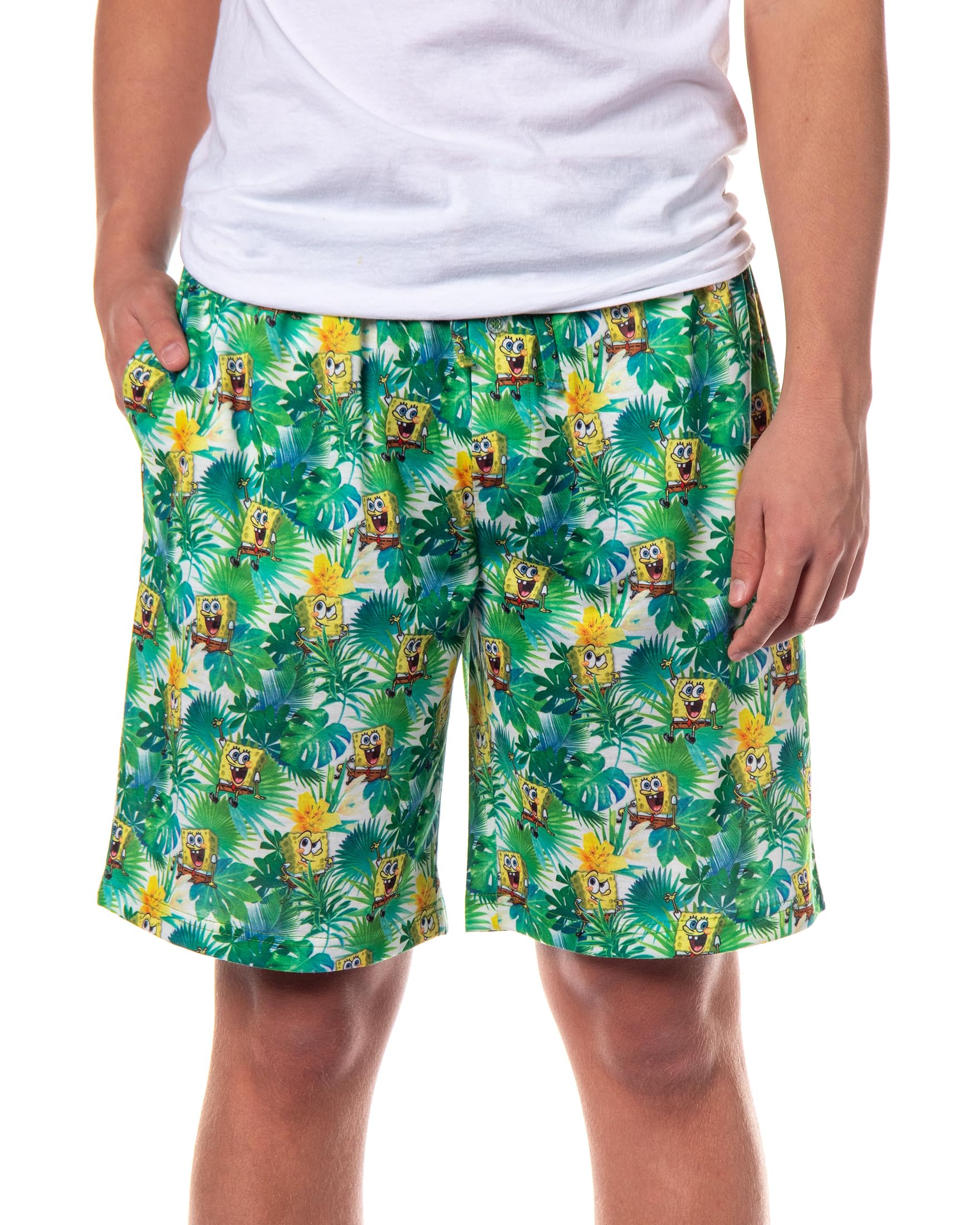 Spongebob Squarepants Pajamas Men's Tropical Plants Sleep Lounge PJ Shorts