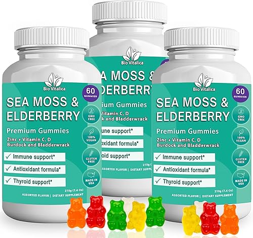 Miniatura 4 de BIO VITALICA Paquete de gomitas de saúco de musgo marino (3 paquetes) y gomitas de saúco de musgo marino (1 paquete) BioVitalica