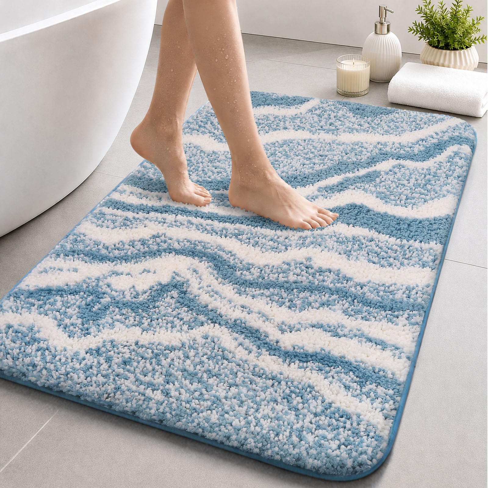 Sour Lemon Bath Mat Non Slip Absorbent Large Bathroom Mats 50 x 80cm Blue