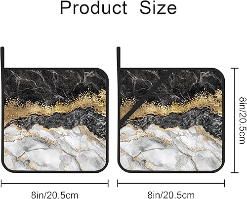 Miniatura 2 de Juego de 2 soportes para ollas de mármol blanco y negro, dorado, resistentes al calor, para microondas, horno, horno, platos y barbacoa