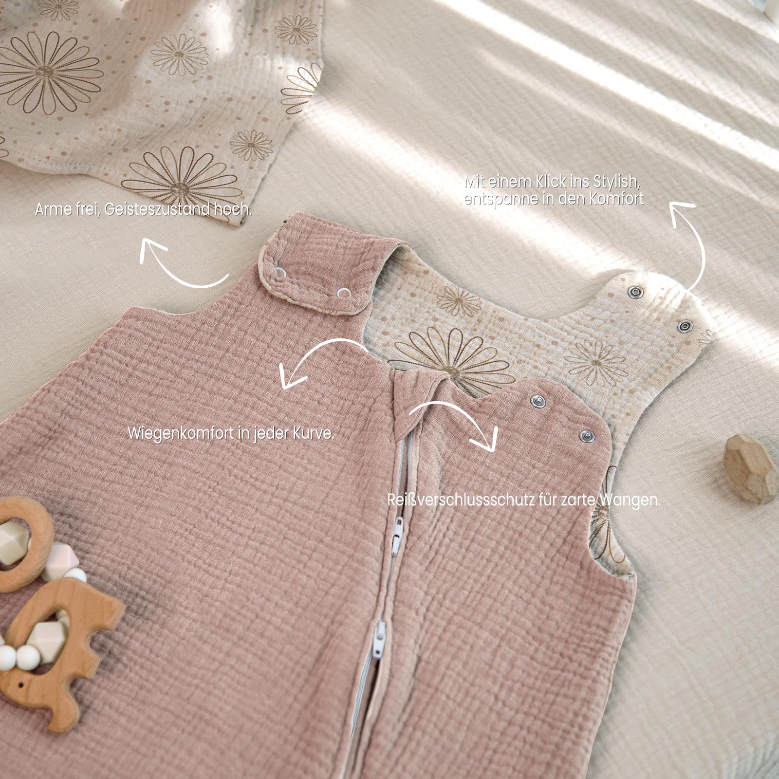 lulumoon Baby Schlafsack für 3-9 Monate: Musselin Schlafsack Baby für Jungen und Mädchen - Baumwolle Babyschlafsack für 70cm Ganzjahres Kinderzimmer