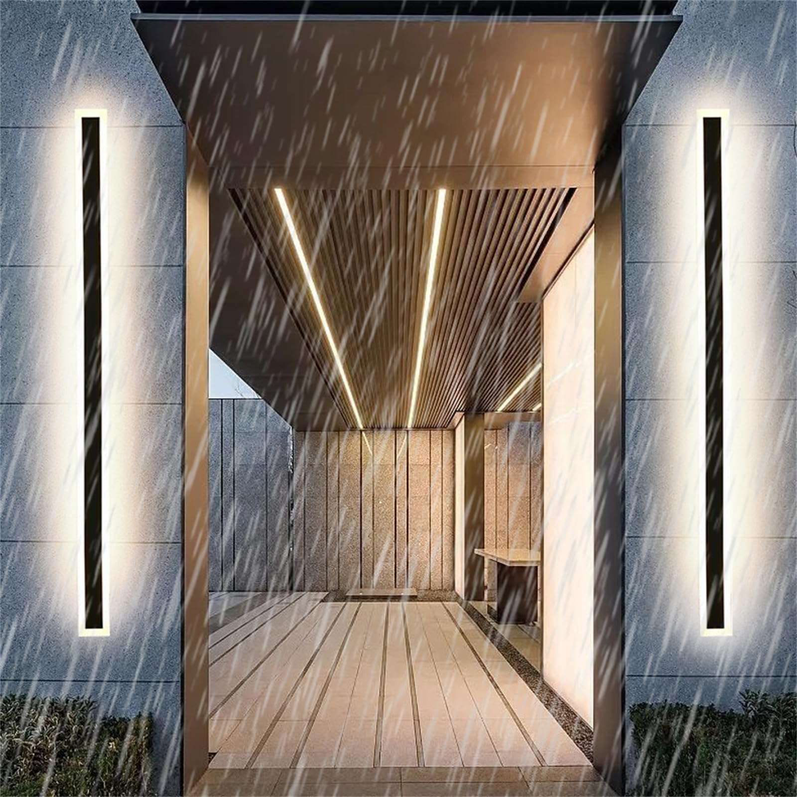 HELCEKOU Modern Outdoor LED Wall Sconce - Waterproof IP65 Strip Light Fixture for Garage, Patio & Yard Adjustable 2700K/4500K/6500K 40cm 24W Acrylic Aluminium