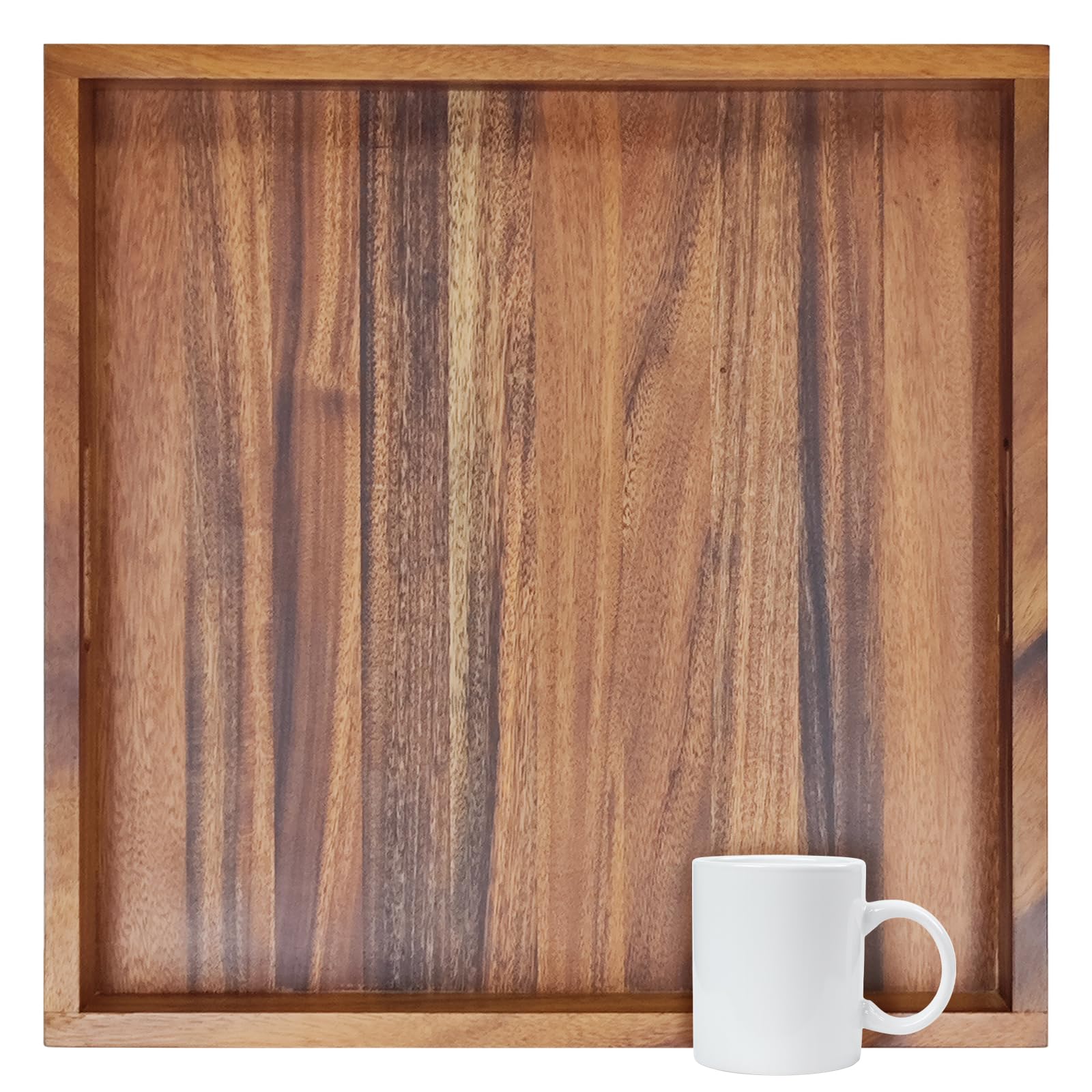 22x22Inches Walnut Wooden Ottoman Tray with Handles,Square Coffee Table Serving Tray for Home Decor,Couch Table for Party,Patio Breakfast Trays for