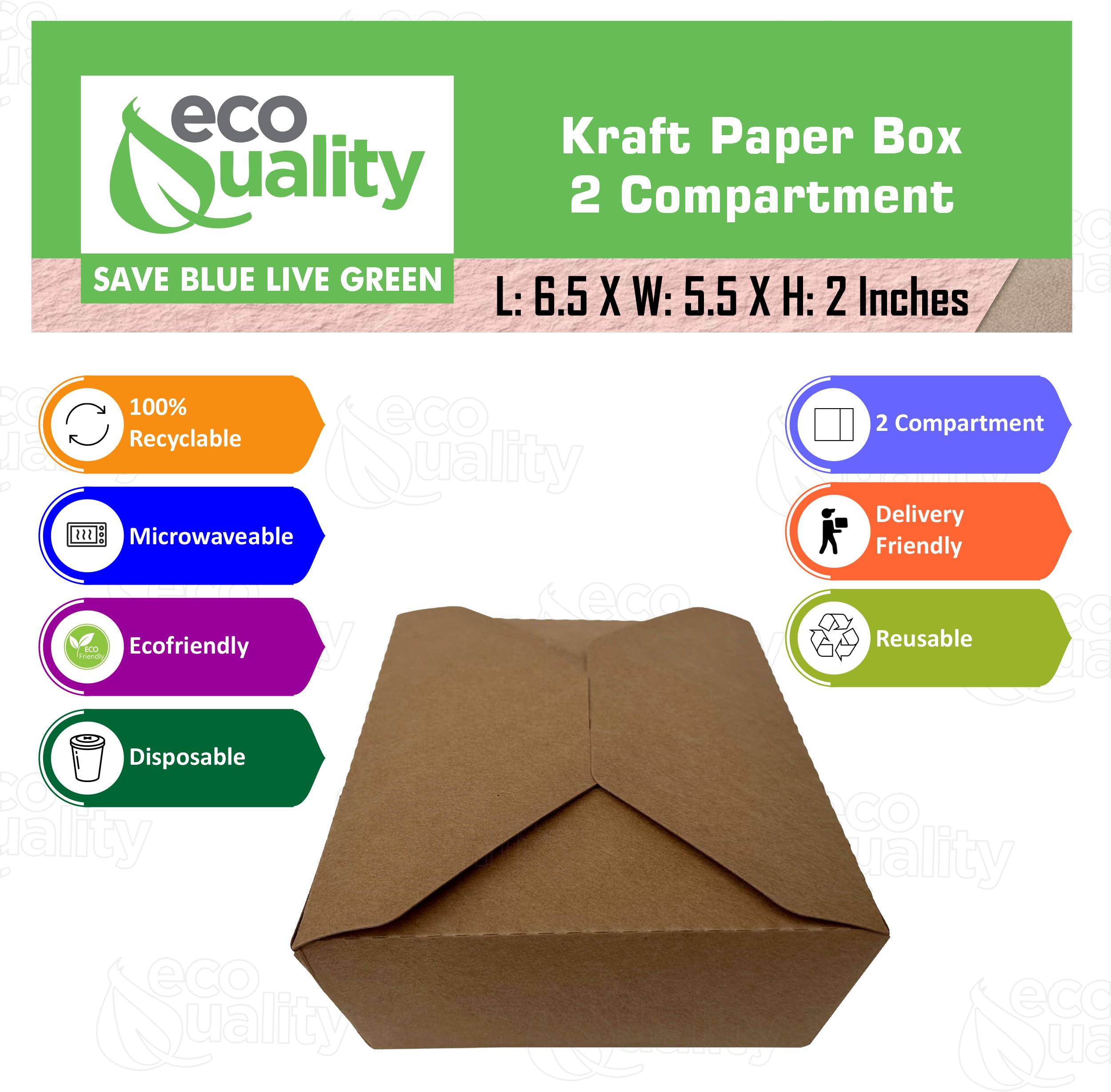 EcoQuality 2 Compartment Take Out Food Kraft Brown Paper Take Out Boxes Microwaveable Leak and Grease Resistant To Go Food Containers - Restaurants, Catering, Food Truck - Recyclable Lunch (100)