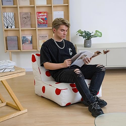 Miniatura 5 de Cvortll Puf para niños, puf con relleno incluido, terciopelo suave y cómodo con lunares, para niños, extra grande, para adolescentes y niños, color