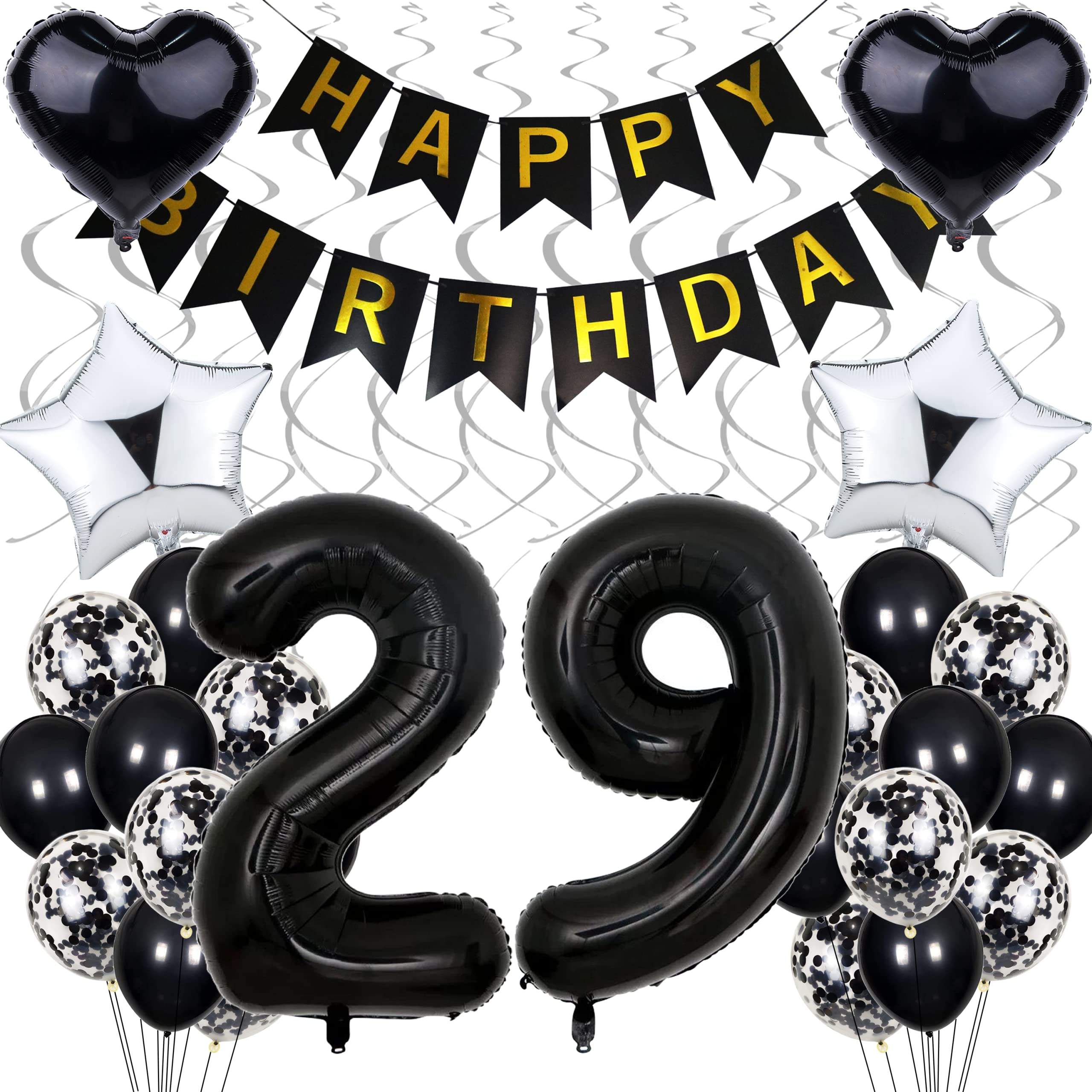 Kit Arco Palloncini Per 29 Anni Uomo/Donna | Decorazione Compleanno 29 Anni | Palloncini In Nero, Argento E Oro | Ghirlanda E Numeri 29 Per Festa Indimenticabile