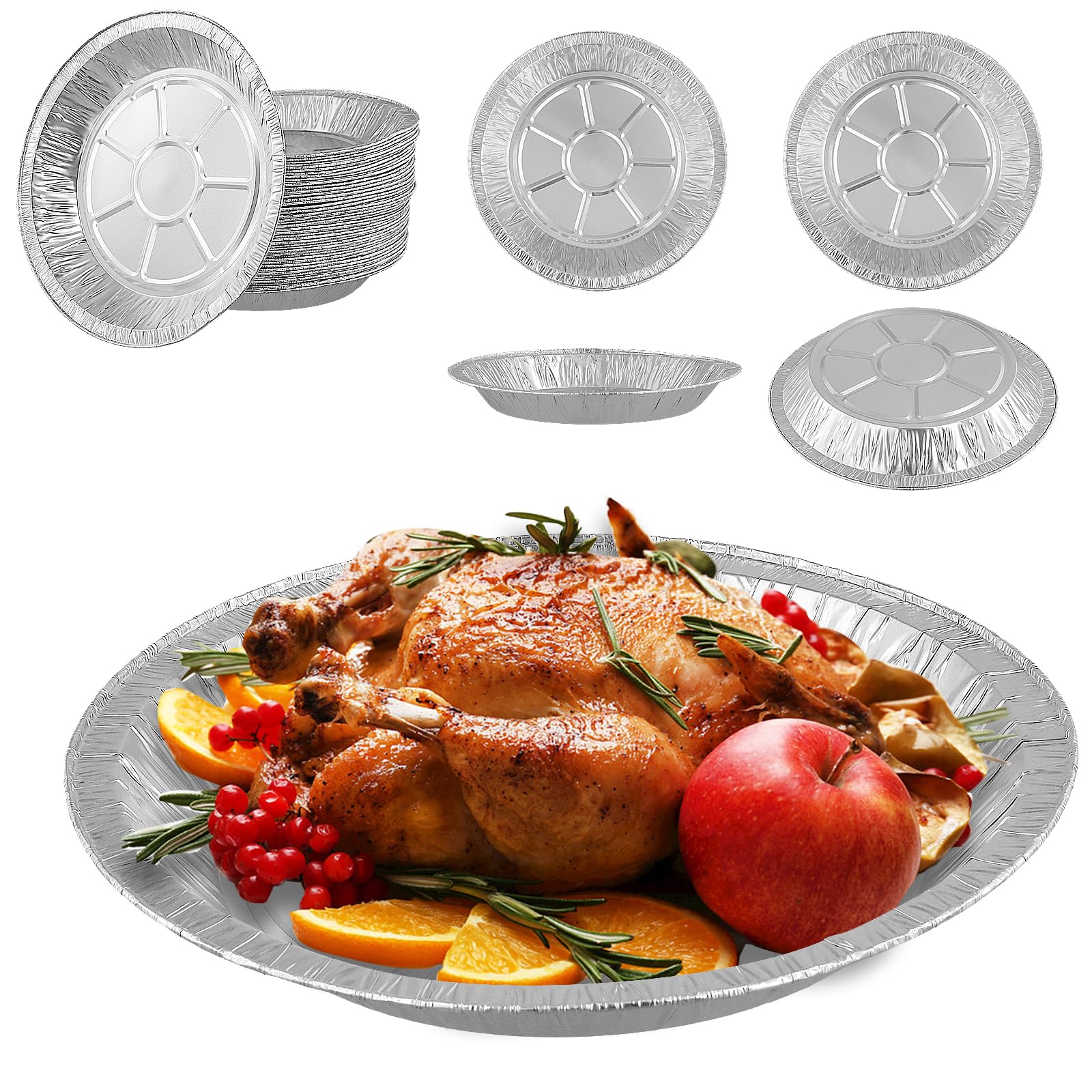 KOHAND 50 PCS 9 Inch Round Aluminum Foil Pans, Large Foil Plate Container, Foil Cake Trays for Baking Food Storage Takeaway