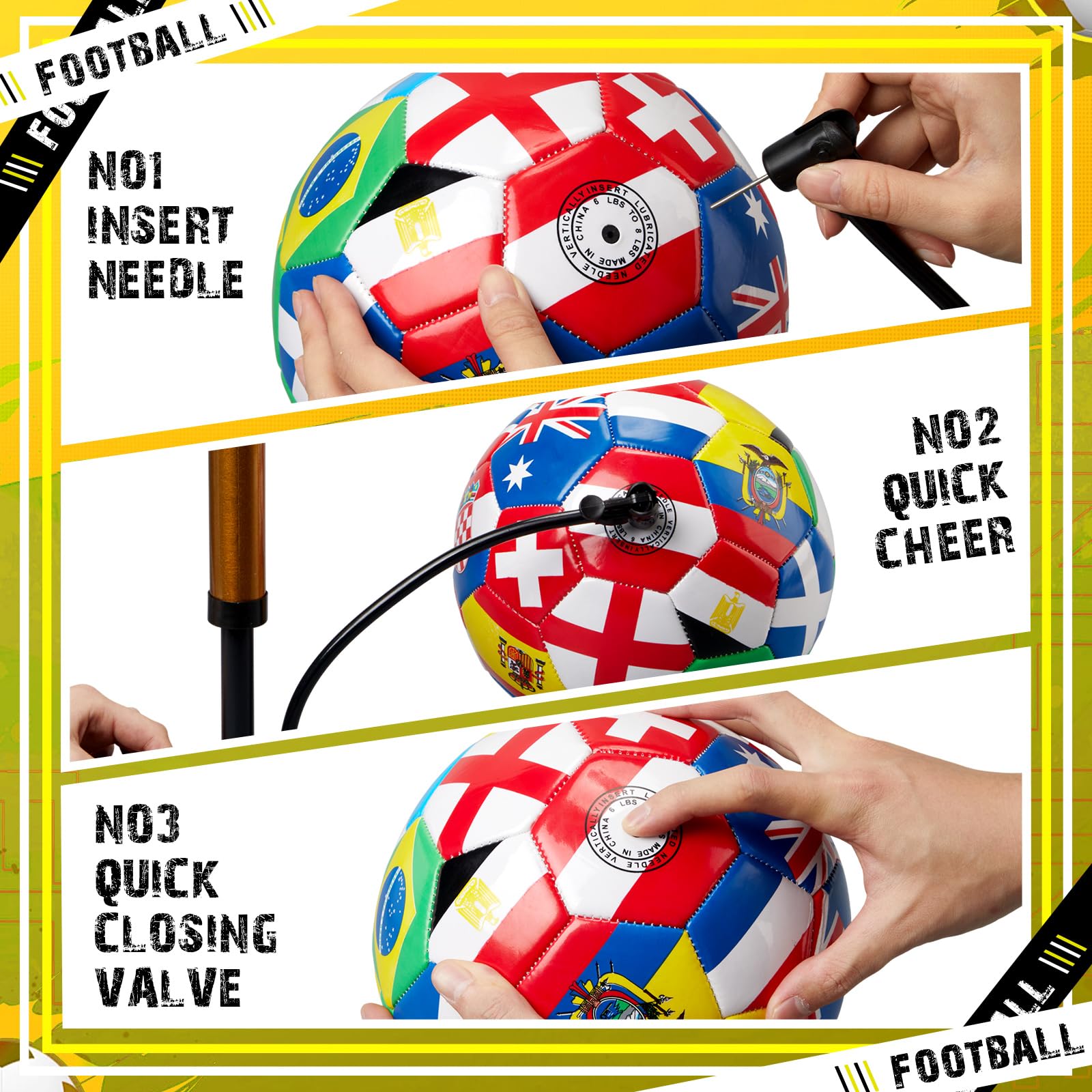 Tellingyou World Flag Soccer Ball Country Flags Training Ball 2026 International Multi Country Design with Pump Needle and Storage Bag for Team Practice Club Games Soccer Fan Gifts - 5