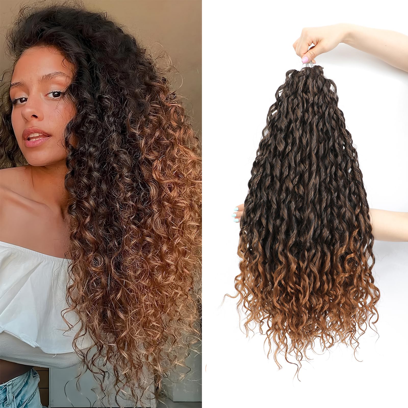 24Inch Deep Wave Twist Curly Crochet Hair Extensions 6Pack Deep Wavy Air Curl Bulk Hair Synthetic Boho Braids Water Wave Crochet Hair Extension for Women (TB/30