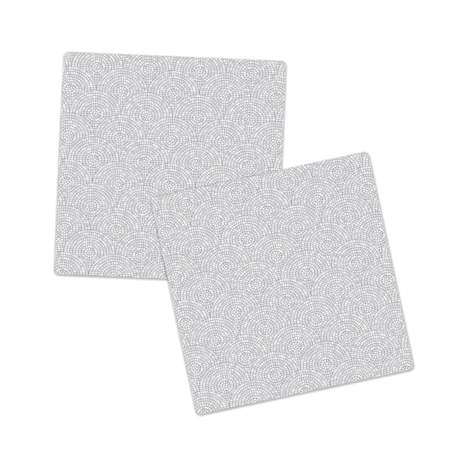 Ambesonne Geometric Sandstone Coaster Set of 2, Geometrical Mosaic Pattern of Overlapping Circular Tiles Trencadis Layout, Absorbant Square Coasters for Drinks Mug Cups, 4.25", Grey and White