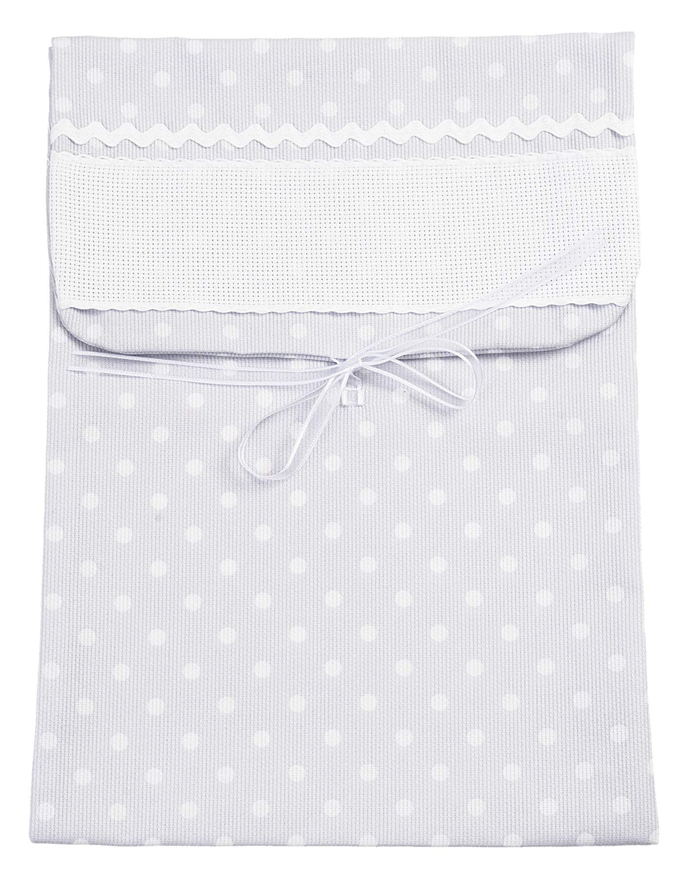FILET - Textile Layette Bag XL, Big Bag for Baby's First Changes with Aida Canvas Insert to be Embroidered, 100% Made in Italy, Pearl Grey Colour