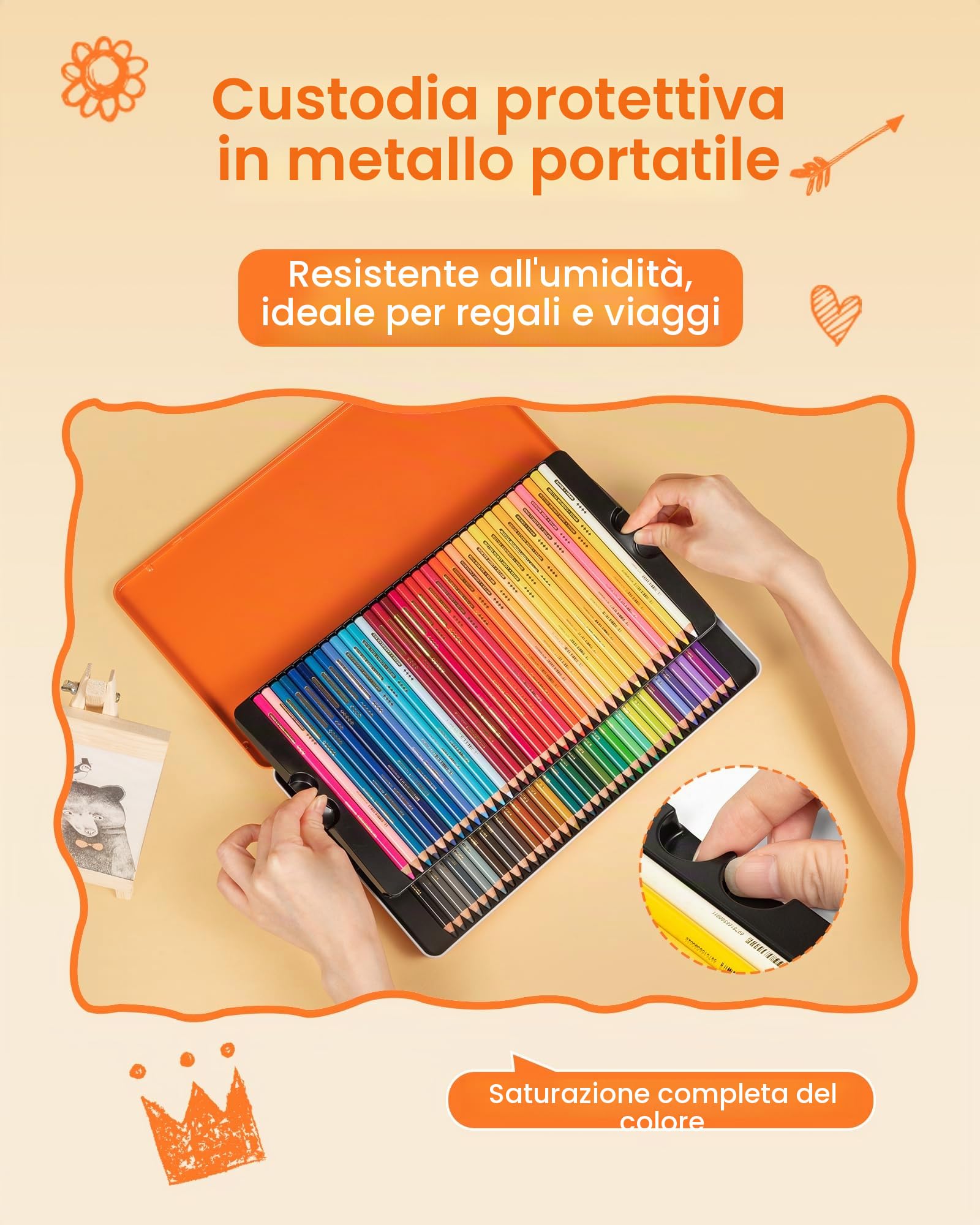 Woomer 72 Matite Colorate a Olio, Mina Morbida 3,8 mm, Resistenti alla Luce | Alta pigmentazione, texture cremosa e setosa, miscelazione e stratificazione professionale, scatola in metallo