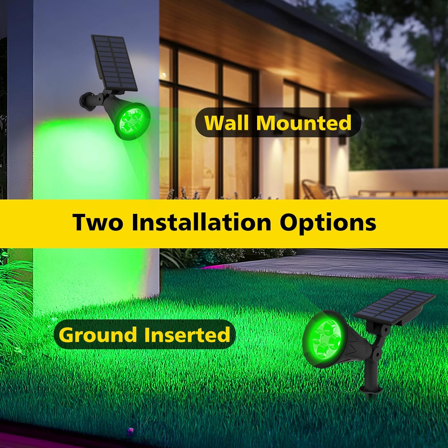 T-SUN Green Solar Spotlights, Green Solar Lights Outdoor, Auto-ON/Off 180°Angle Adjustable Solar Lights for Tree, Patio, Yard, Garden, Driveway, Pool Area (Green-2pack)