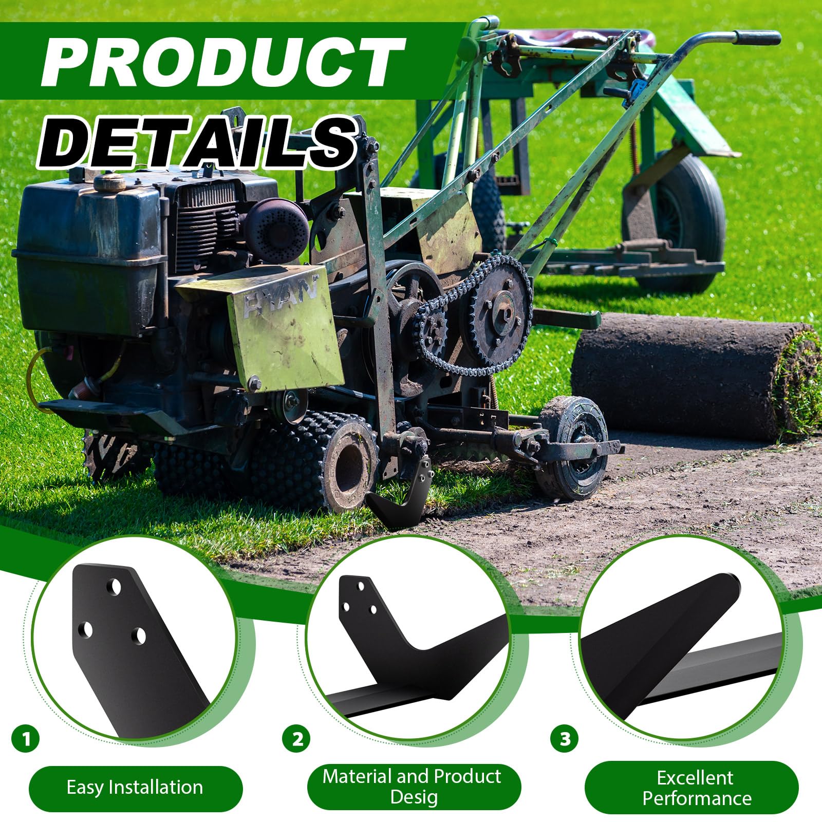 Threlaco Hoja de corte de césped de 18 pulgadas compatible con cortadores de césped Ryan de repuesto para todas las máquinas cortadoras de césped de 18 pulgadas 4132717 4132717.7