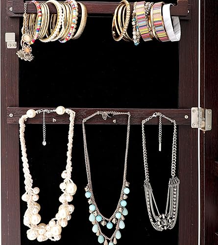 Miniatura 5 de Jewelry Armoire Mirror Cabinet WallDoor Hanging Mounted Door,Lockable Makeup Mirror Organizers and Storage With LED Light,Full-length Mirror with