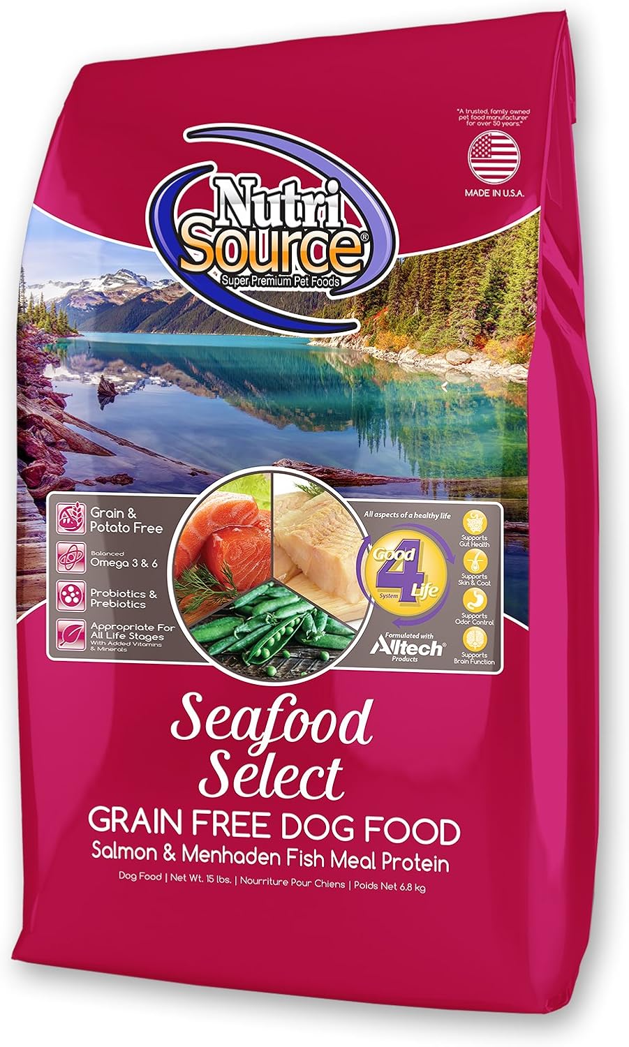 NutriSource Seafood Select Grain Free Dry Dog Food, Salmon and Menhaden Fish Meal, 15LB