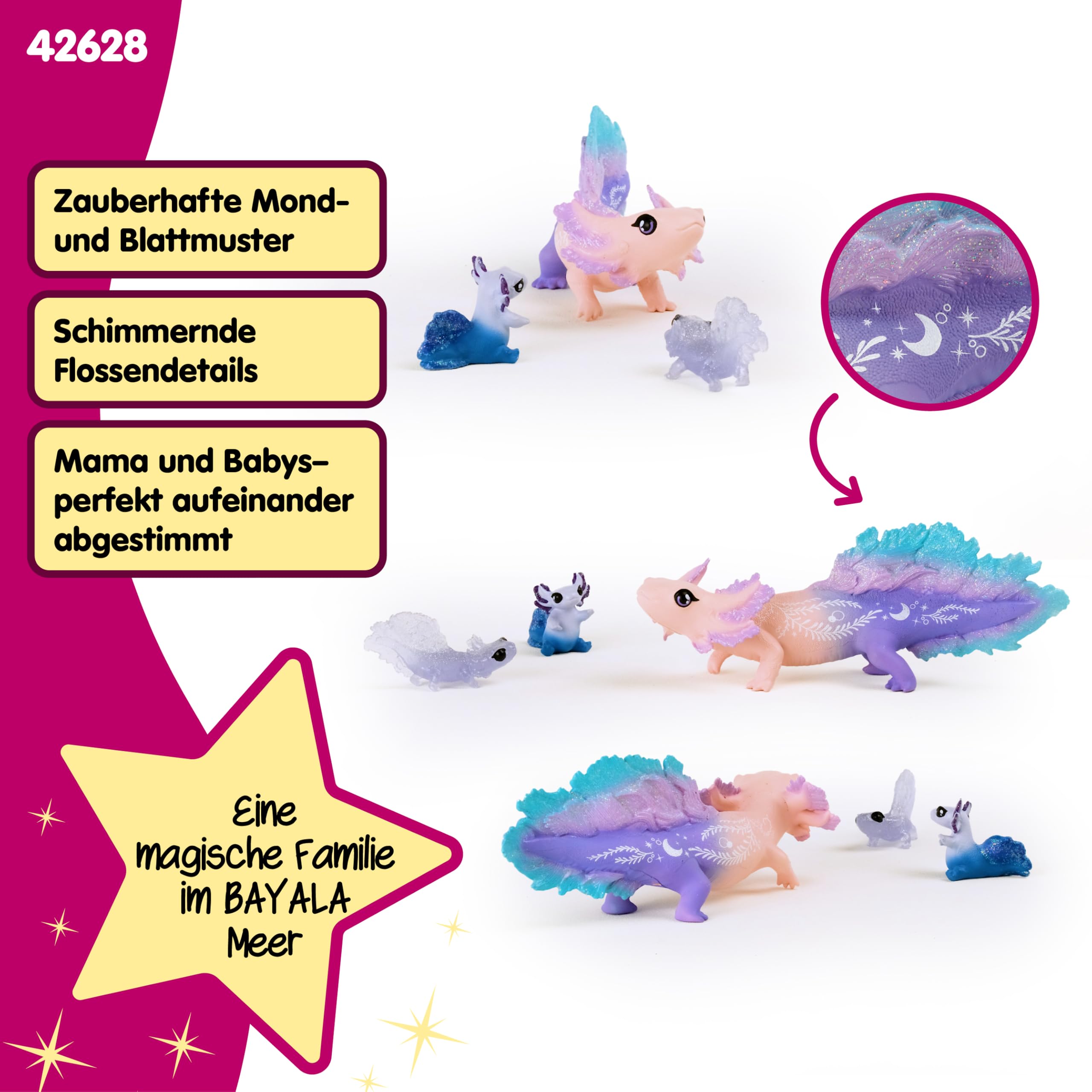 schleich BAYALA | Axolotl Mama und Babys 42628 | detailgetreue Figuren | tolles Geschenk für Mädchen und Jungen | wunderschöne Sammelfiguren | Spielfigur ab 5 Jahren | Set aus 3 Teilen