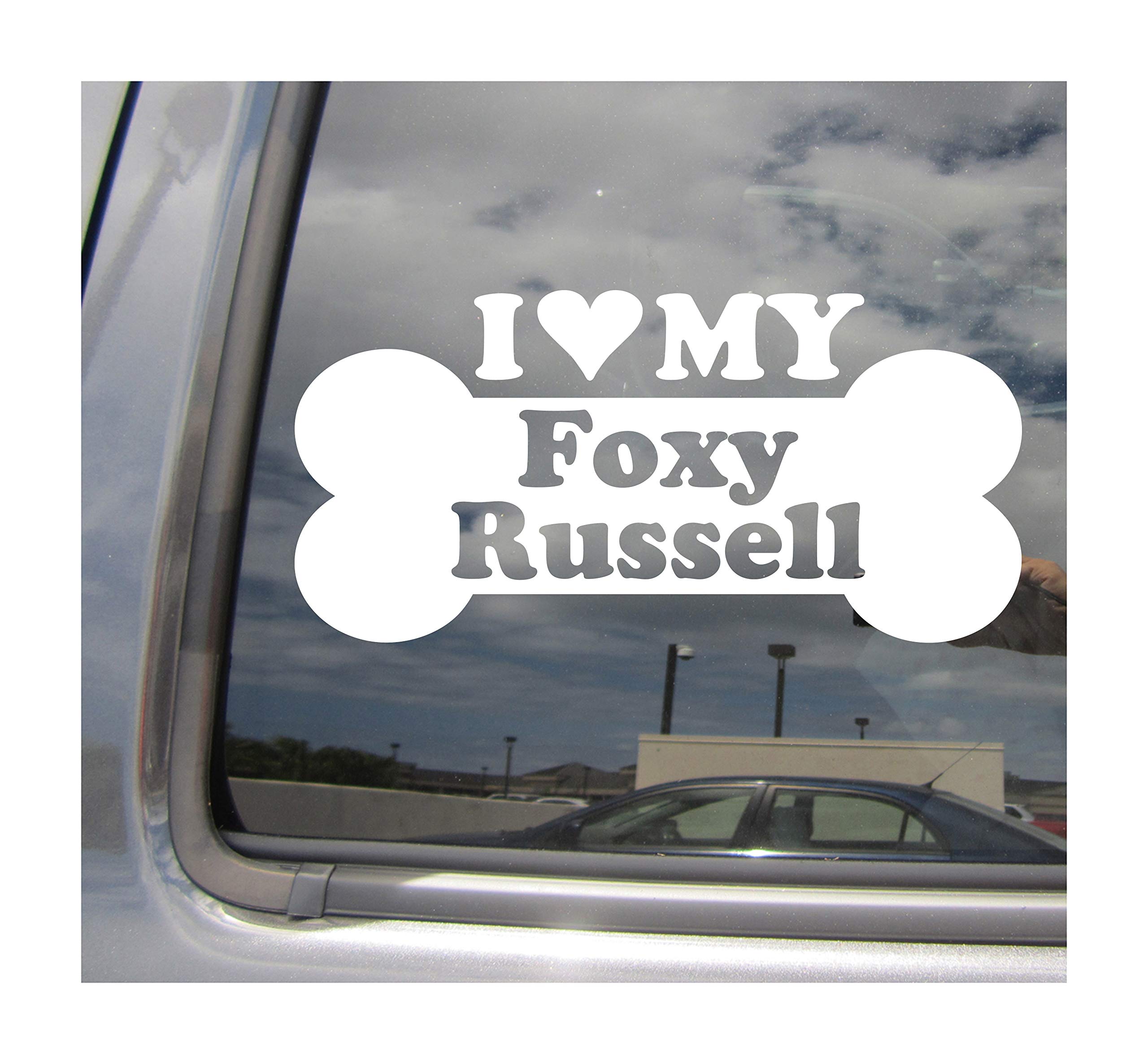 Right Now DecalsI Heart Love My Foxy Russell - Dog Bone Toy Fox Jack Russel Terrier Designer Mixed Hybrid Breed Cars Trucks Moped Helmet Auto Automotive Craft Laptop Vinyl Decal Store Window Wall Sticker 13414