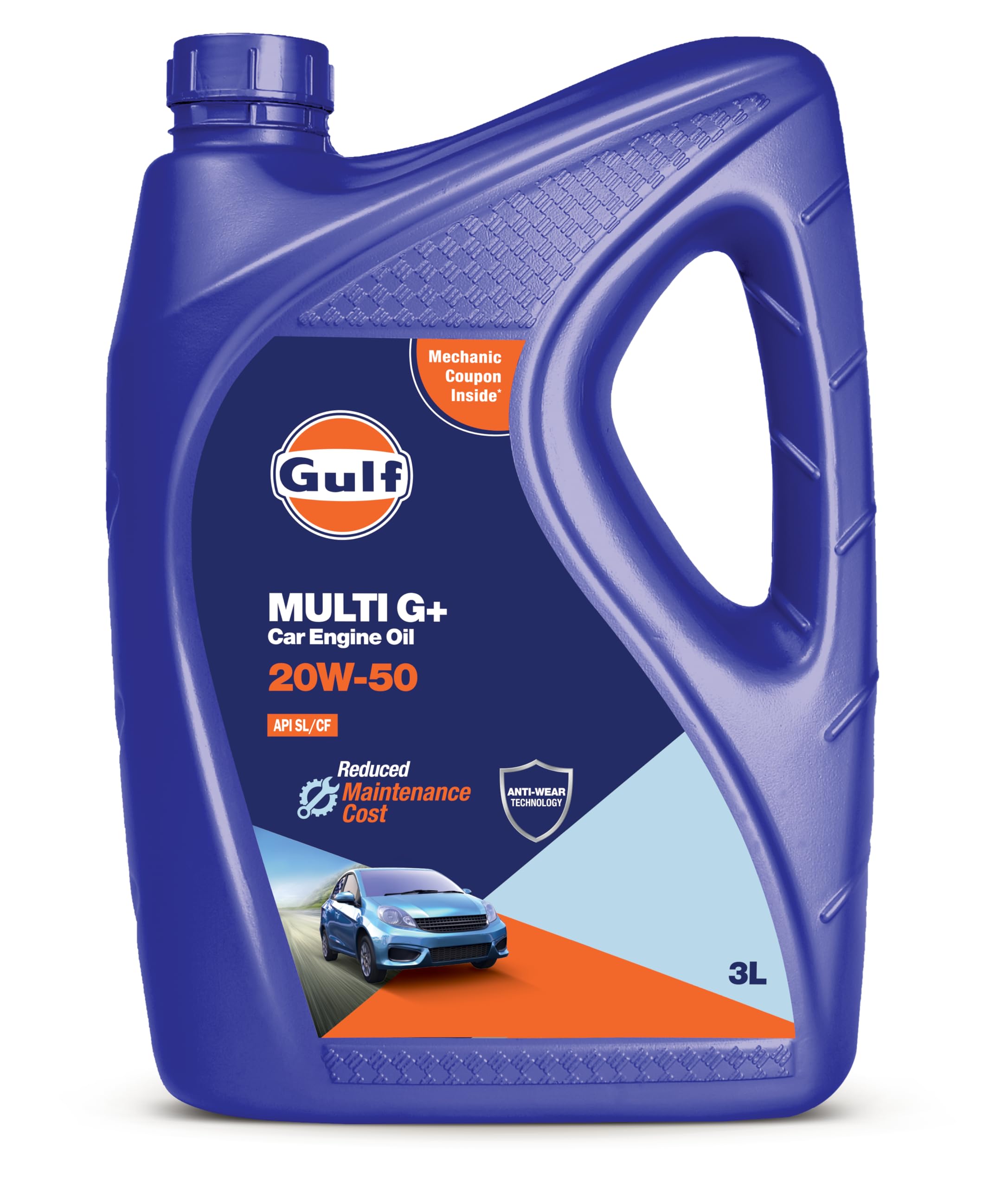 Gulf MULTI G+ 20W50 API SL/CF | Anti-wear technology | Petrol, Diesel Passenger Cars | 4 Wheeler High Performance Engine Oil [3 L] - Pack of 1