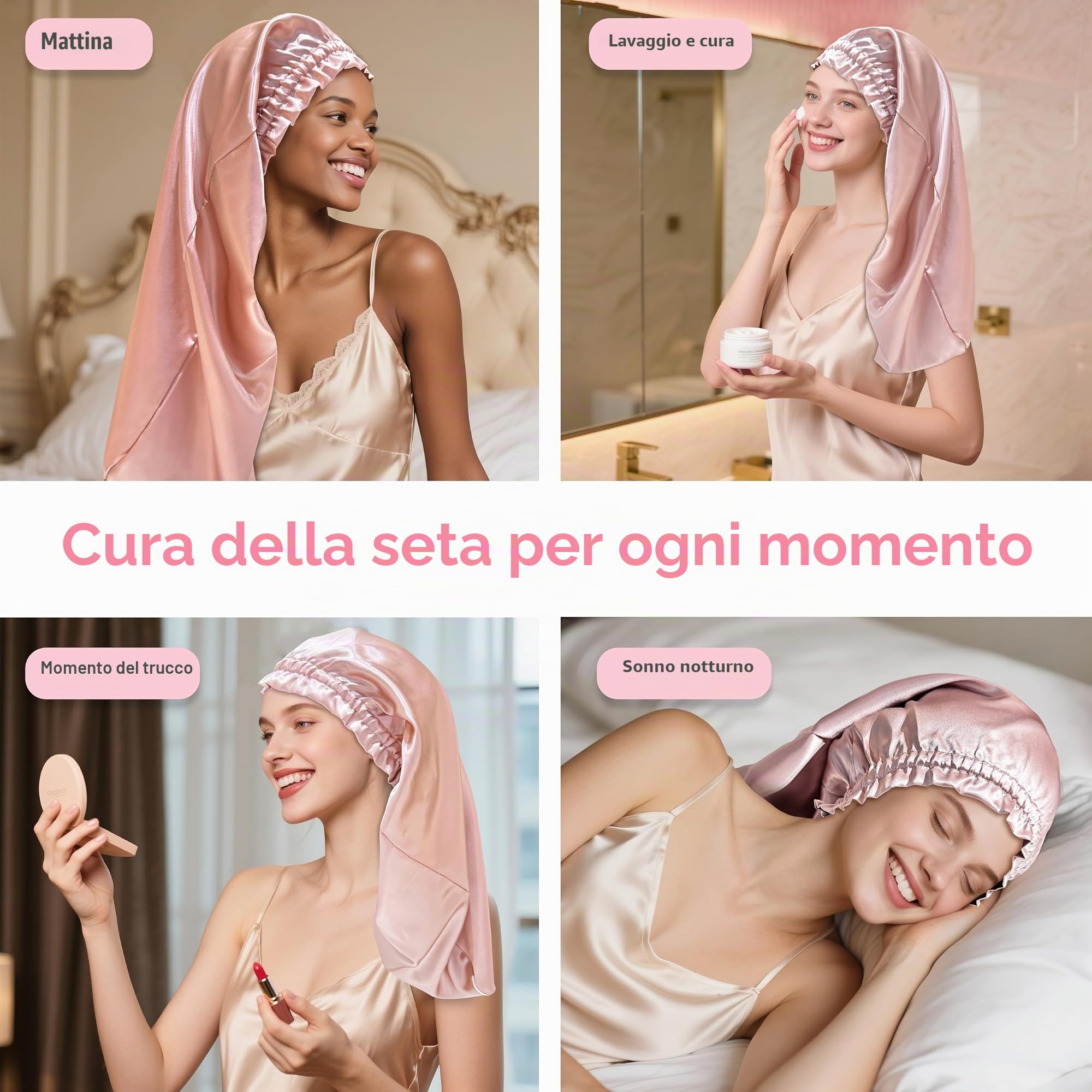 Townssilk Copri-capelli in seta per dormire, 100% seta di gelso 22 momme, per donna, lussuoso, traspirante, si posiziona comodamente durante la notte senza pressione, ideale per capelli lunghi e ricci
