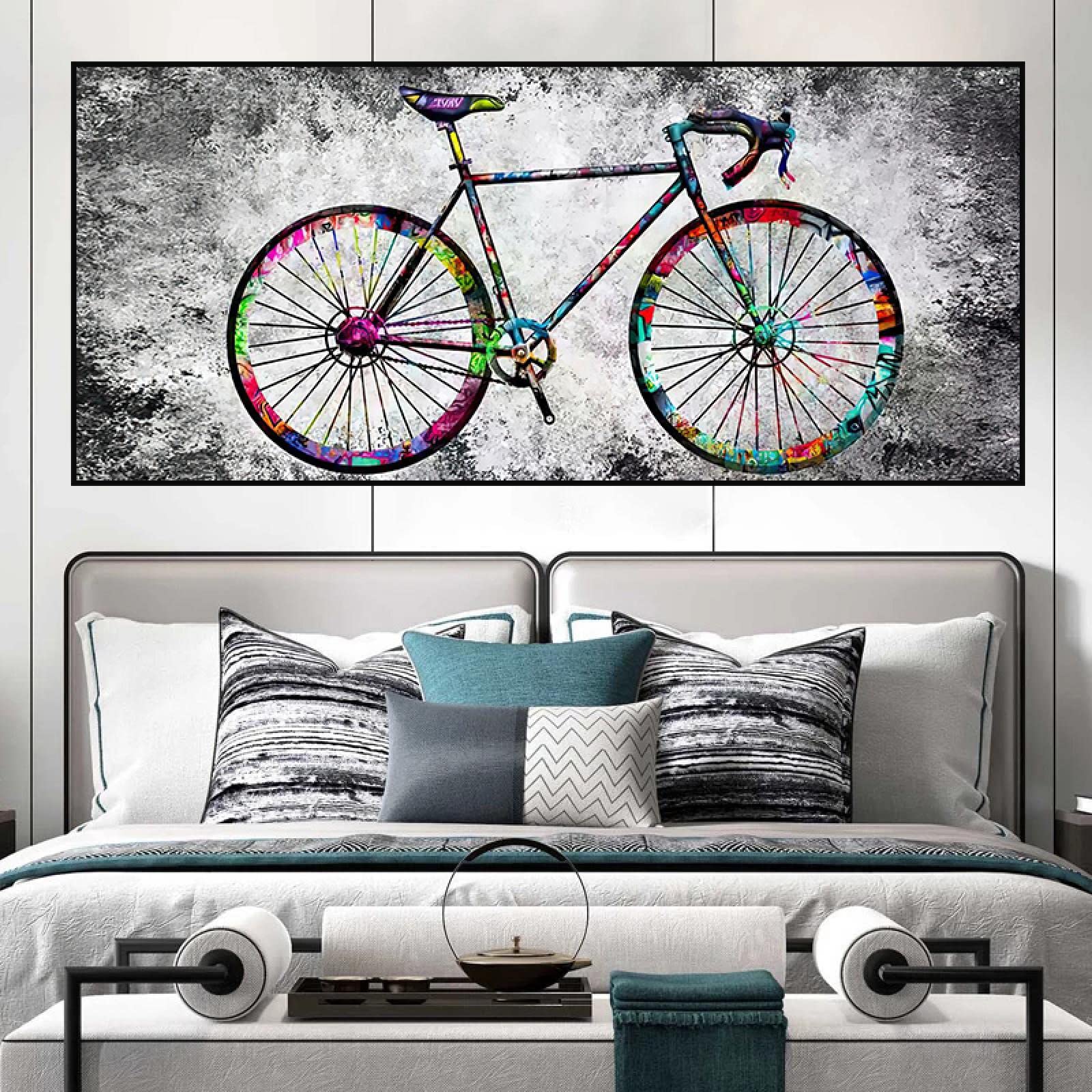 Minimalistisches Fahrrad Gemälde Leinwand Wandkunst Graffiti Kunst Poster und Drucke Wandbild für Wohnzimmer Dekor 90x180cm Rahmenlos