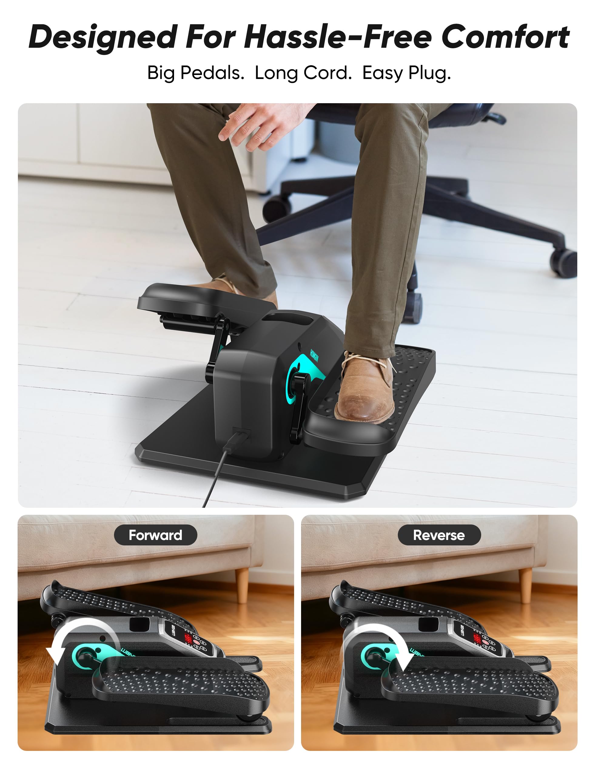 Under Desk Elliptical Machine Quiet Motorized Leg Exerciser with Smart Remote, 12-Speed Manual Programs Auto/3 Auto Programs LCD Display & Bidirectional Motion for Home/Office