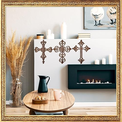 Miniatura 4 de Soaoo 6 piezas de cruz de madera para colgar en la pared, cruz religiosa antigua decoración de pared, cruces de pared talladas a mano para