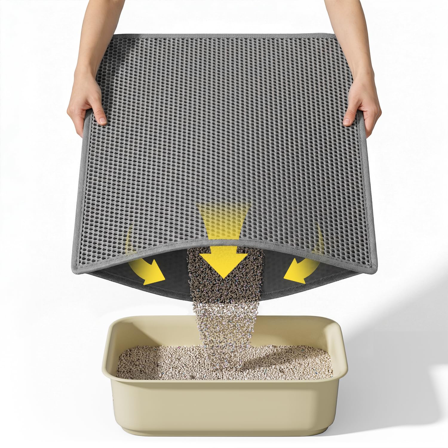 Cat Litter Mat, 30"X24" Large Double Layer Litter Trapping Mat, Waterproof/Urineproof, Easy to Clean Kitty Litter Mats for Floor, Scatter Control (Grey-1Pack)