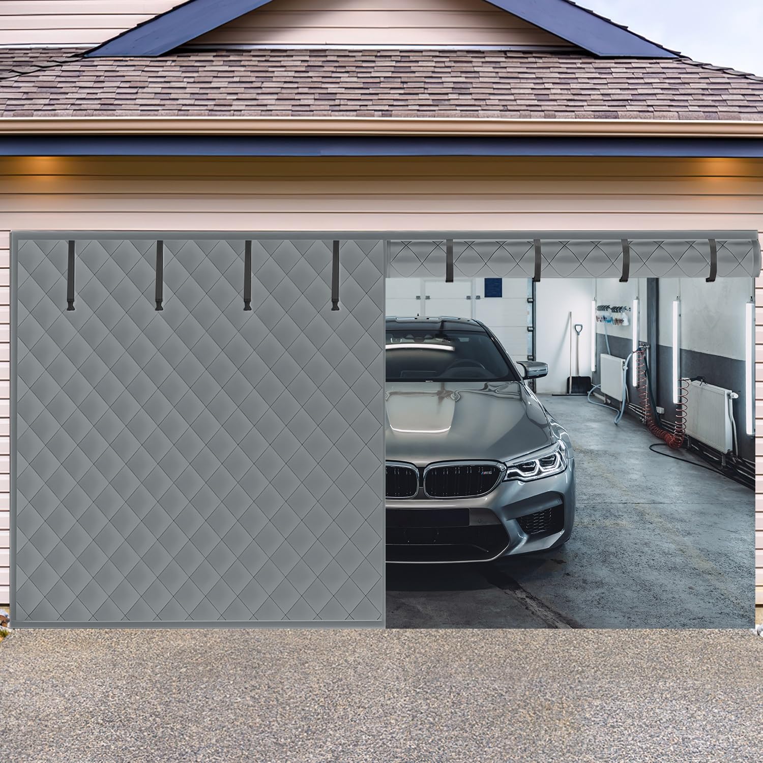 Kit di copertura per porta con isolamento termico magnetico per l'inverno, tessuto grigio antivento per porte scorrevoli soggiorno e cucina, 480 x 290 cm, risparmio energetico e facile da installare